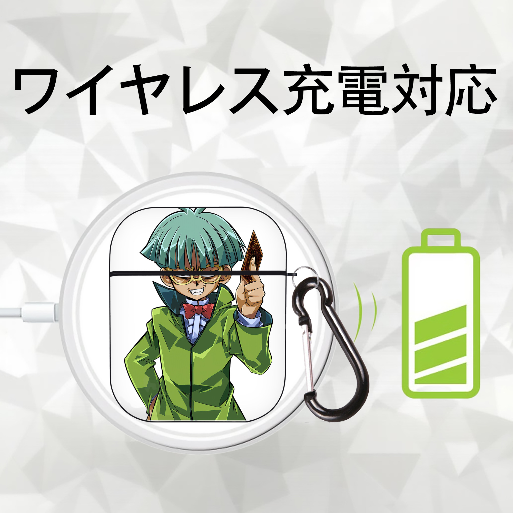 遊☆戯☆王 Yu-Gi-Oh! AirPods 第2世代保護ケース ハードシェル ブラック 耐衝撃・防指紋・カラビナ付き