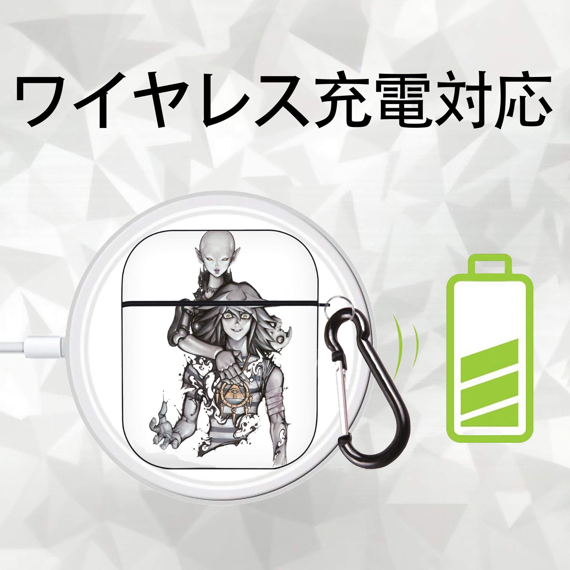 遊☆戯☆王 Yu-Gi-Oh! AirPods 第2世代保護ケース ハードシェル ブラック 耐衝撃・防指紋・カラビナ付き