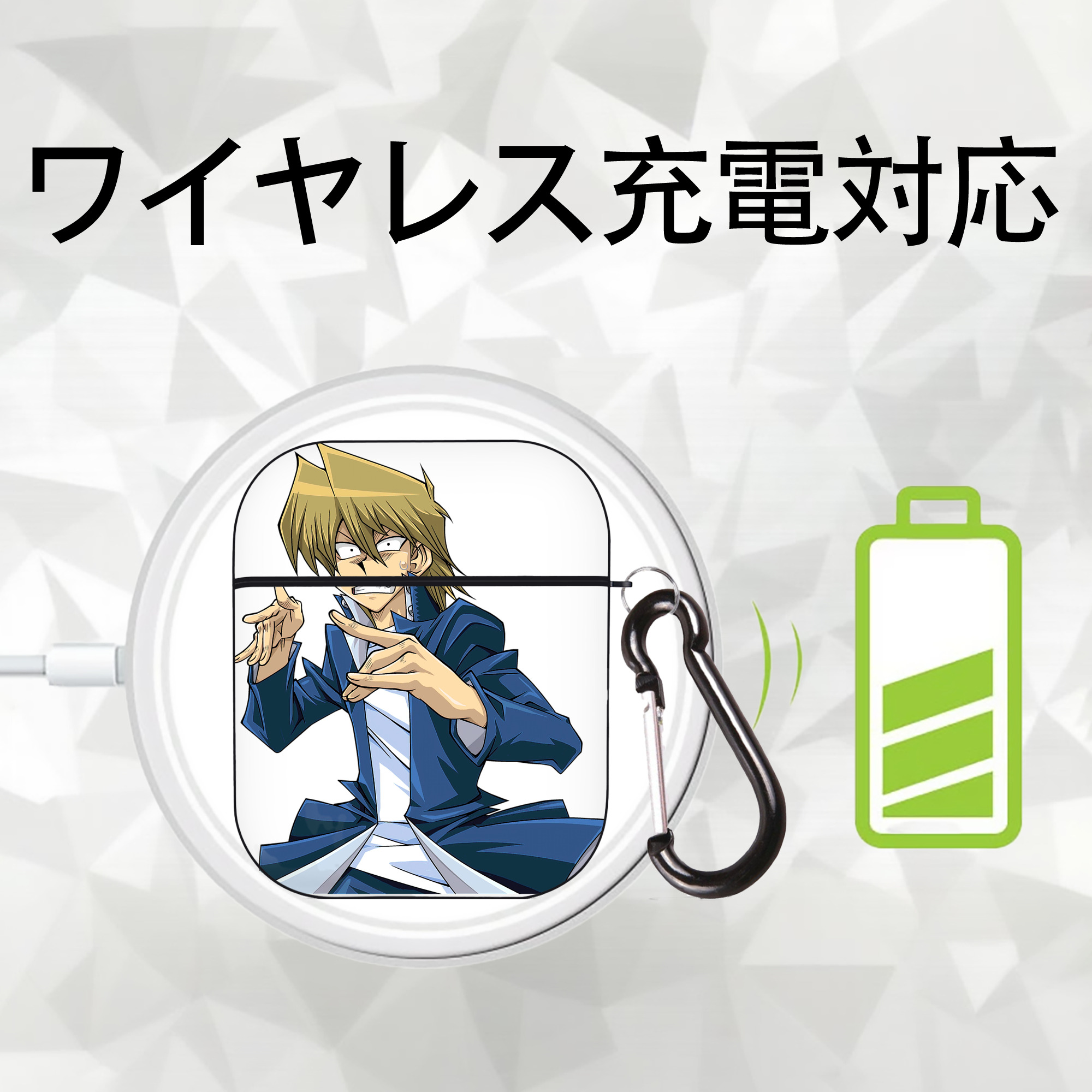 遊☆戯☆王 Yu-Gi-Oh! AirPods 第2世代保護ケース ハードシェル ブラック 耐衝撃・防指紋・カラビナ付き