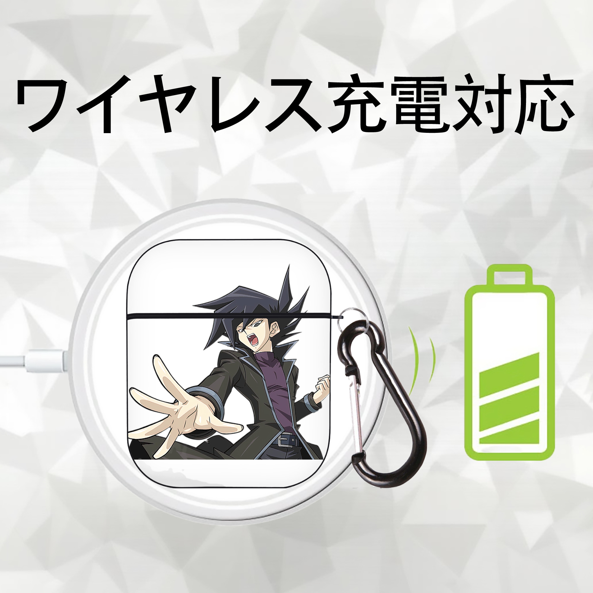 遊☆戯☆王 Yu-Gi-Oh! AirPods 第2世代保護ケース ハードシェル ブラック 耐衝撃・防指紋・カラビナ付き
