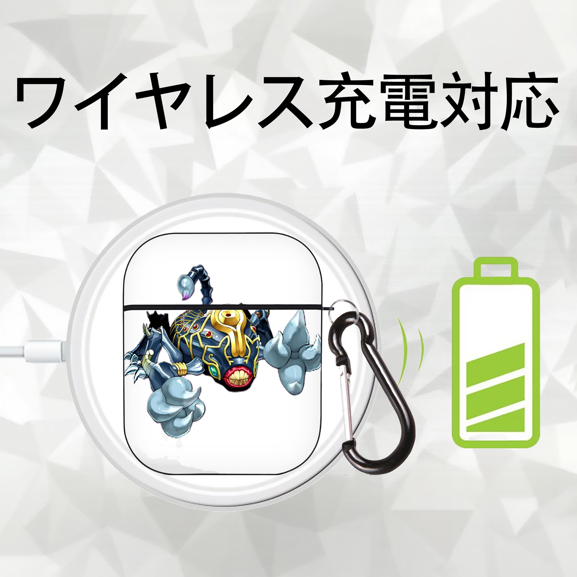 遊☆戯☆王 Yu-Gi-Oh! AirPods 第2世代保護ケース ハードシェル ブラック 耐衝撃・防指紋・カラビナ付き
