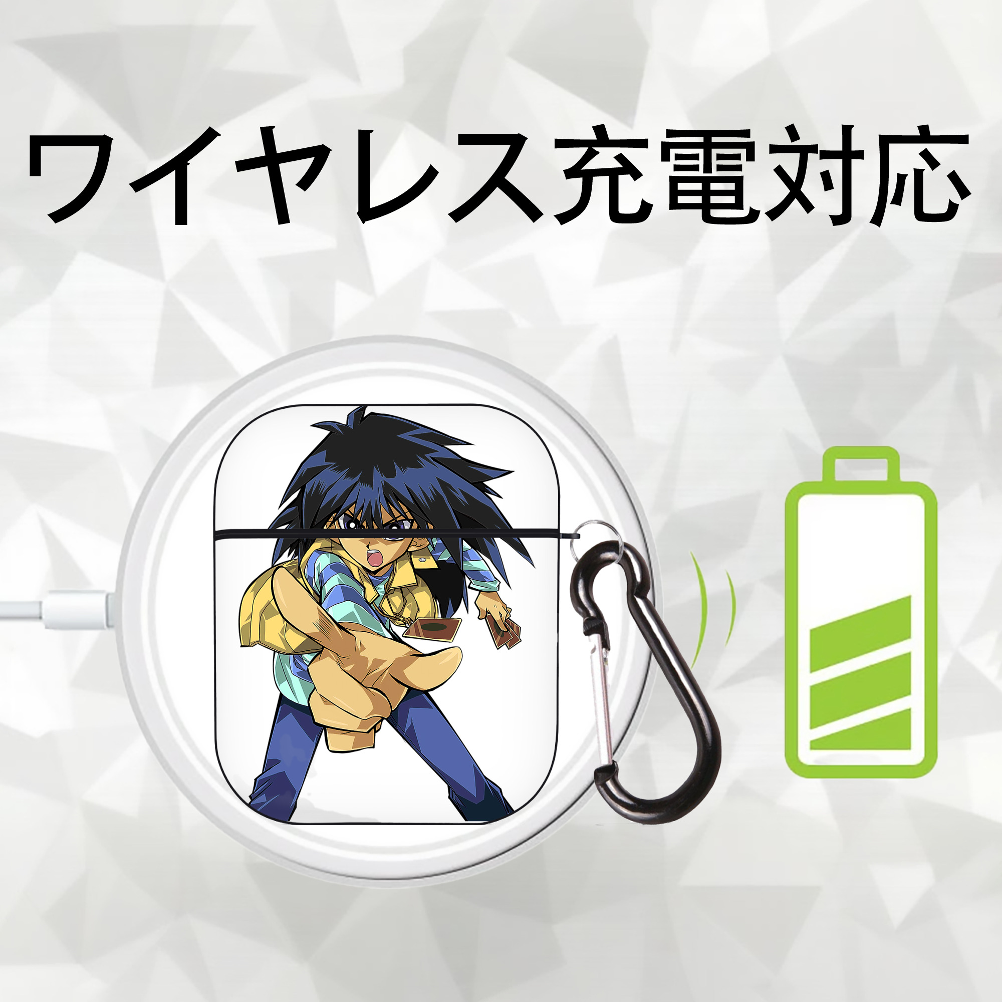 遊☆戯☆王 Yu-Gi-Oh! AirPods 第2世代保護ケース ハードシェル ブラック 耐衝撃・防指紋・カラビナ付き