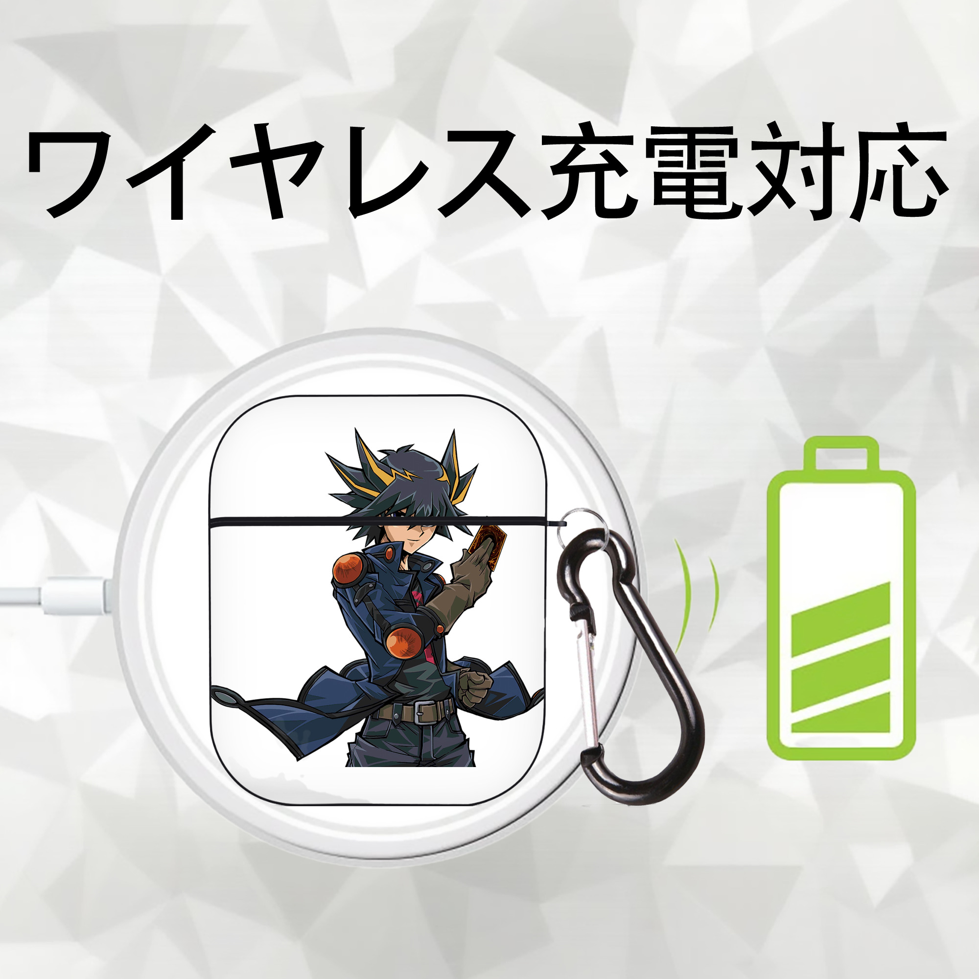 遊☆戯☆王 Yu-Gi-Oh! AirPods 第2世代保護ケース ハードシェル ブラック 耐衝撃・防指紋・カラビナ付き