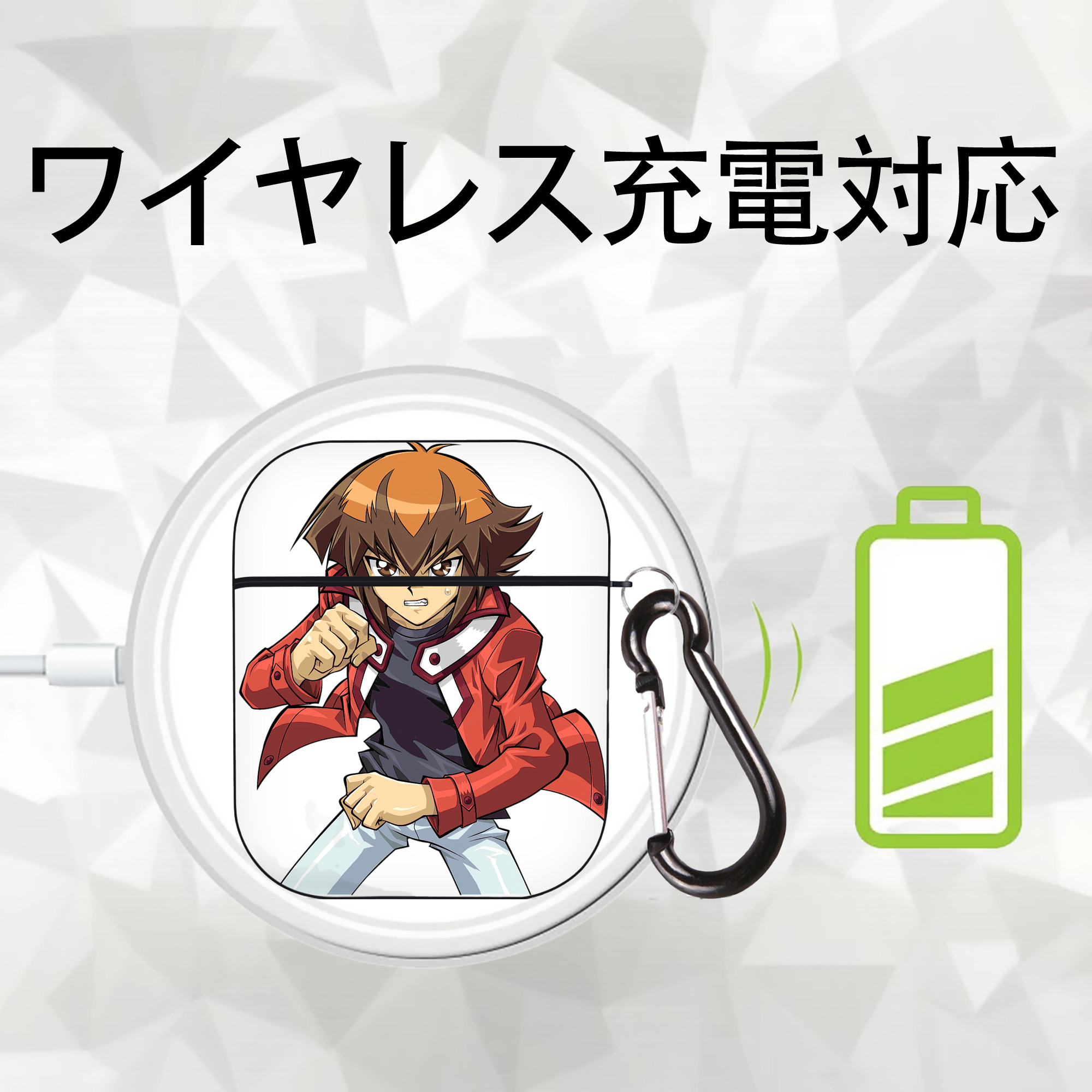 遊☆戯☆王 Yu-Gi-Oh! AirPods 第2世代保護ケース ハードシェル ブラック 耐衝撃・防指紋・カラビナ付き
