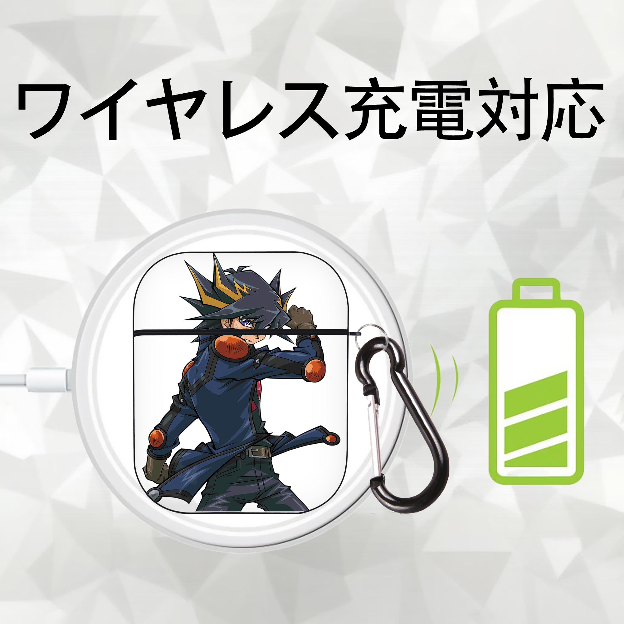 遊☆戯☆王 Yu-Gi-Oh! AirPods 第2世代保護ケース ハードシェル ブラック 耐衝撃・防指紋・カラビナ付き