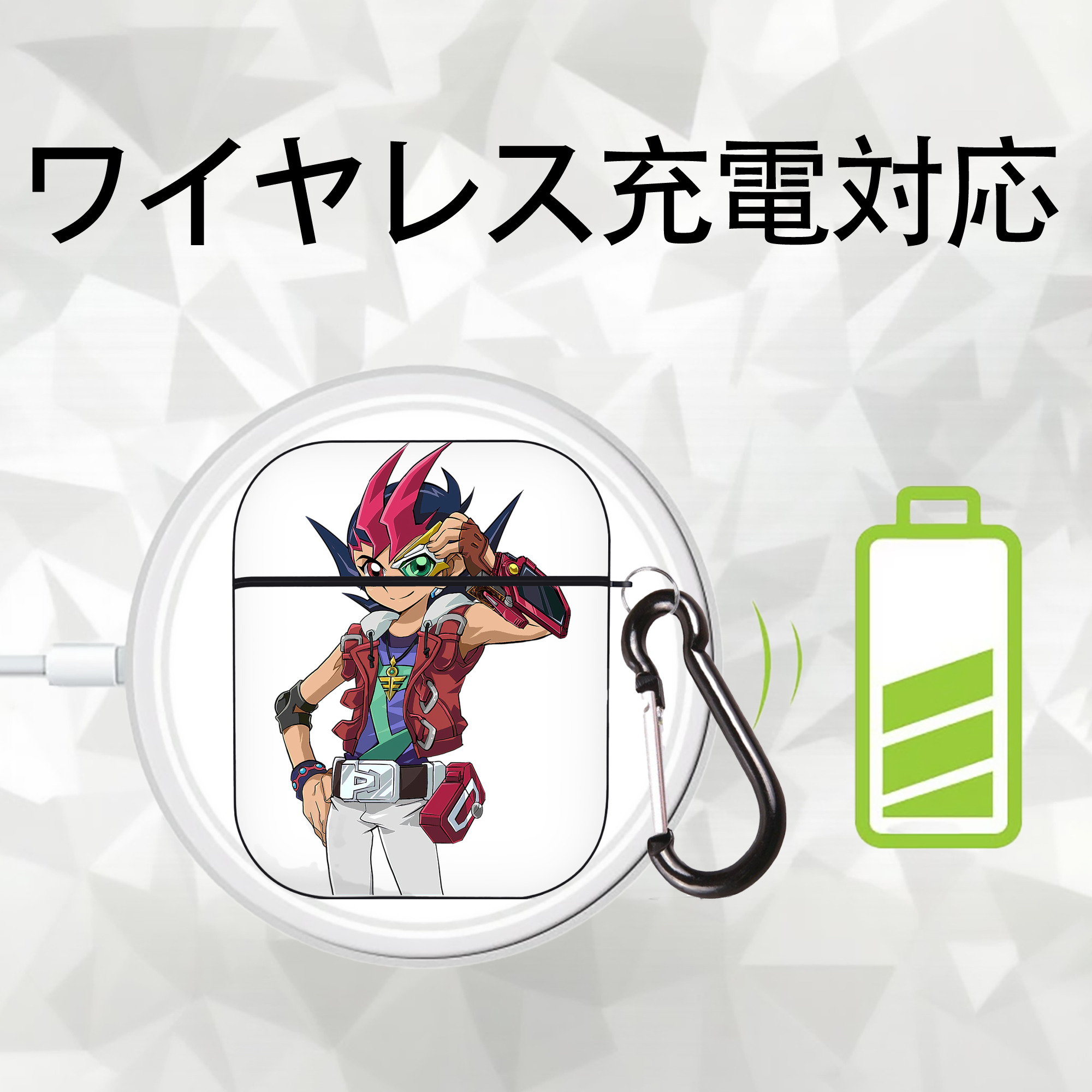 遊☆戯☆王 Yu-Gi-Oh! AirPods 第2世代保護ケース ハードシェル ブラック 耐衝撃・防指紋・カラビナ付き