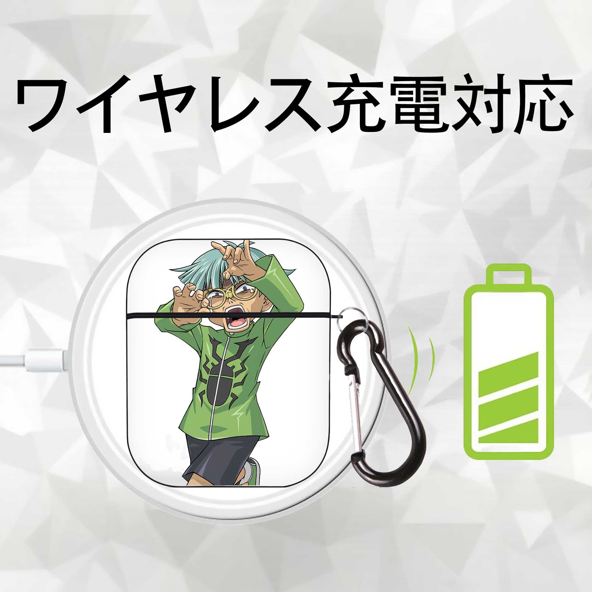 遊☆戯☆王 Yu-Gi-Oh! AirPods 第2世代保護ケース ハードシェル ブラック 耐衝撃・防指紋・カラビナ付き