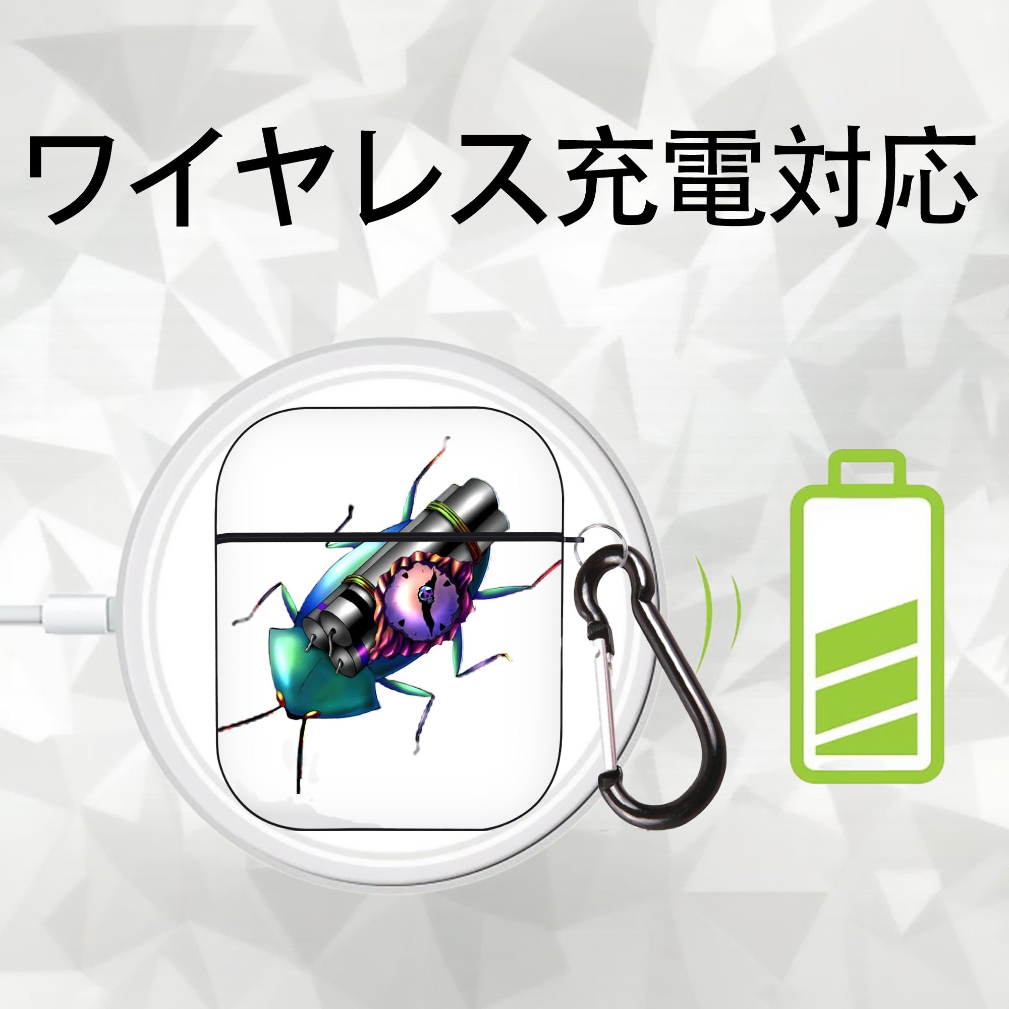 遊☆戯☆王 Yu-Gi-Oh! AirPods 第2世代保護ケース ハードシェル ブラック 耐衝撃・防指紋・カラビナ付き