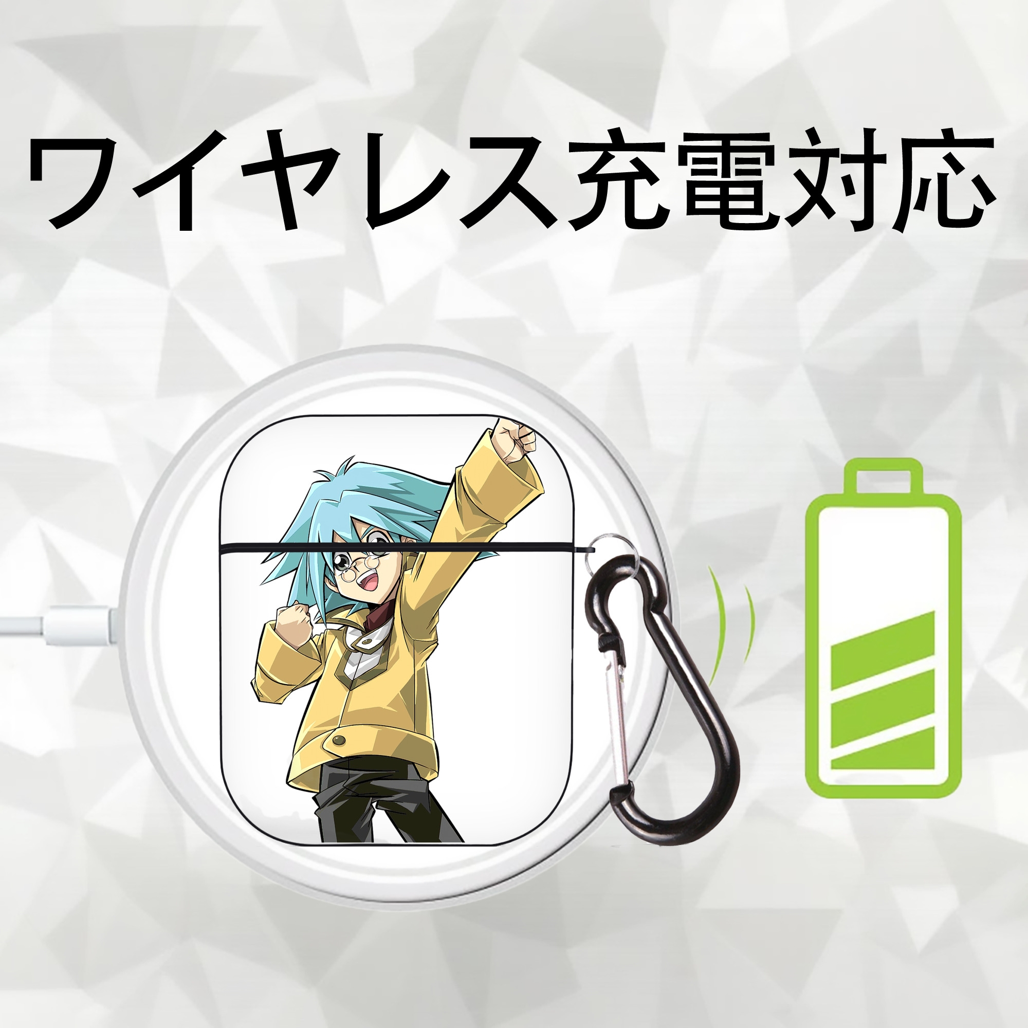 遊☆戯☆王 Yu-Gi-Oh! AirPods 第2世代保護ケース ハードシェル ブラック 耐衝撃・防指紋・カラビナ付き