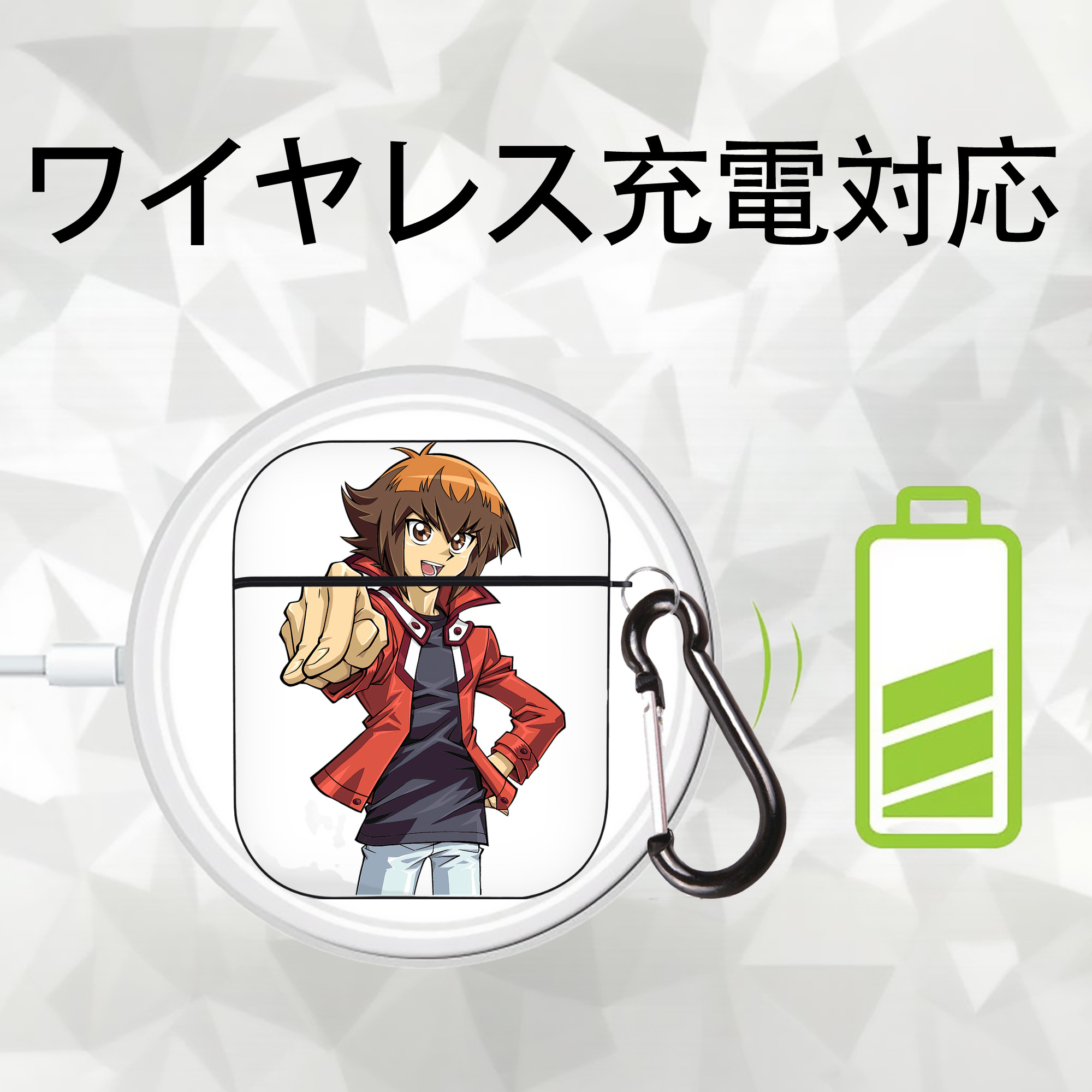 遊☆戯☆王 Yu-Gi-Oh! AirPods 第2世代保護ケース ハードシェル ブラック 耐衝撃・防指紋・カラビナ付き