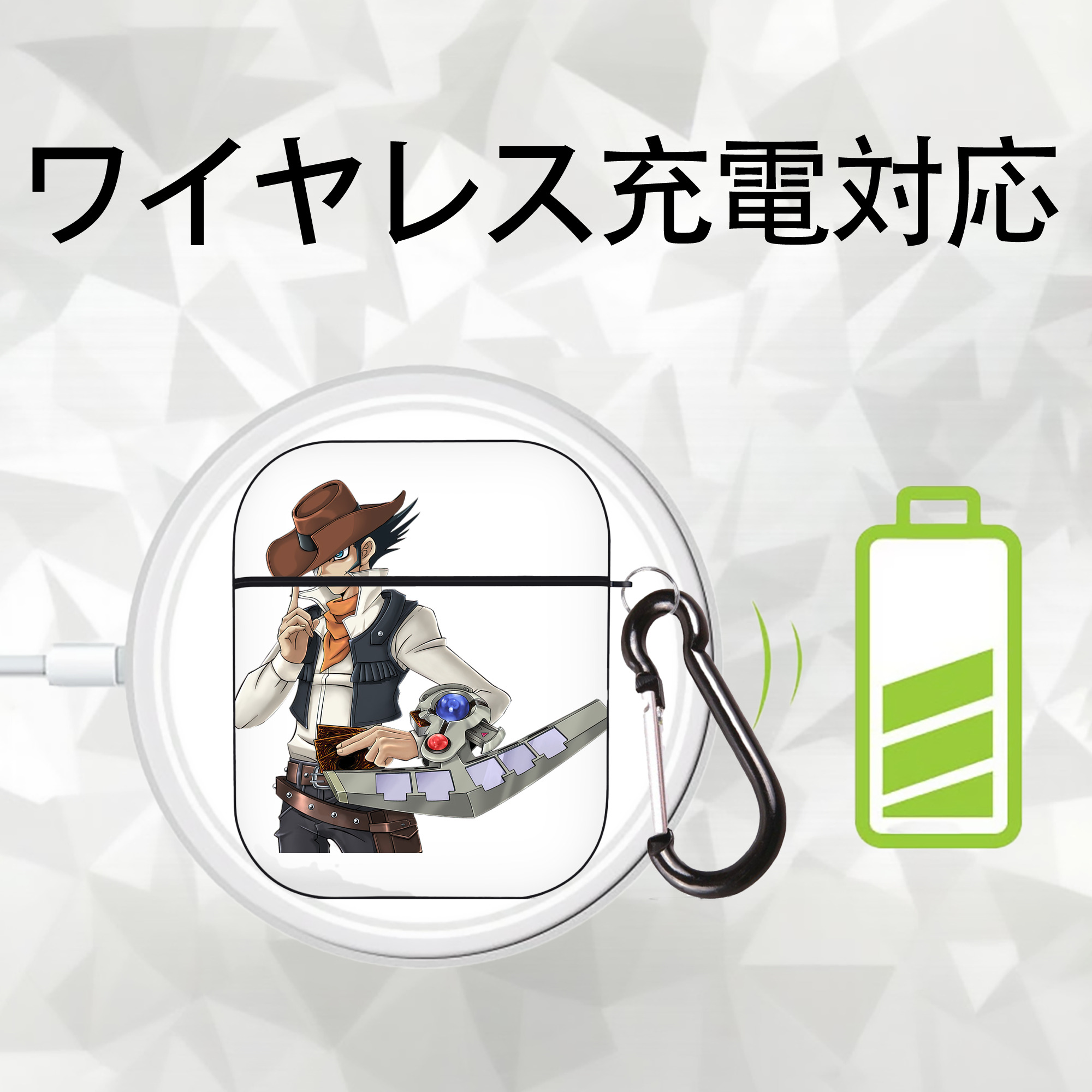 遊☆戯☆王 Yu-Gi-Oh! AirPods 第2世代保護ケース ハードシェル ブラック 耐衝撃・防指紋・カラビナ付き