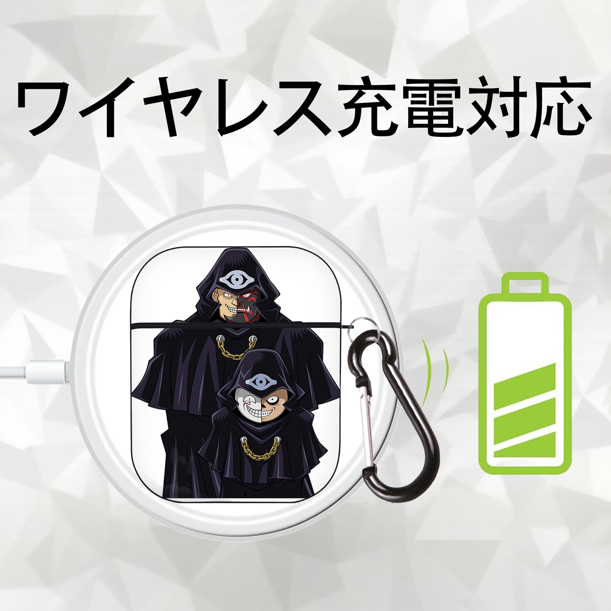 遊☆戯☆王 Yu-Gi-Oh! AirPods 第2世代保護ケース ハードシェル ブラック 耐衝撃・防指紋・カラビナ付き