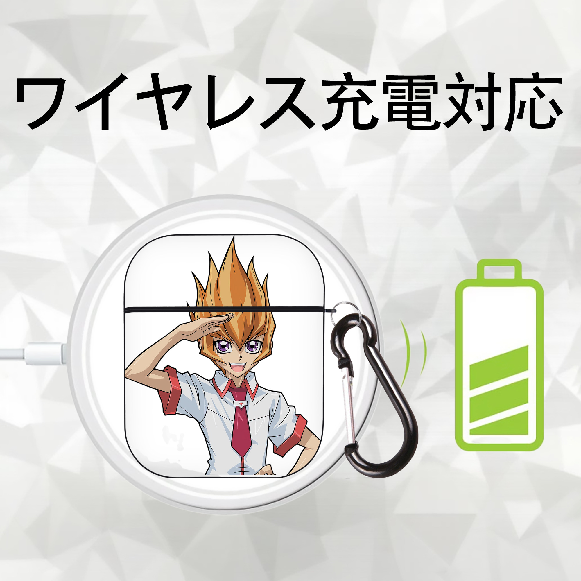 遊☆戯☆王 Yu-Gi-Oh! AirPods 第2世代保護ケース ハードシェル ブラック 耐衝撃・防指紋・カラビナ付き
