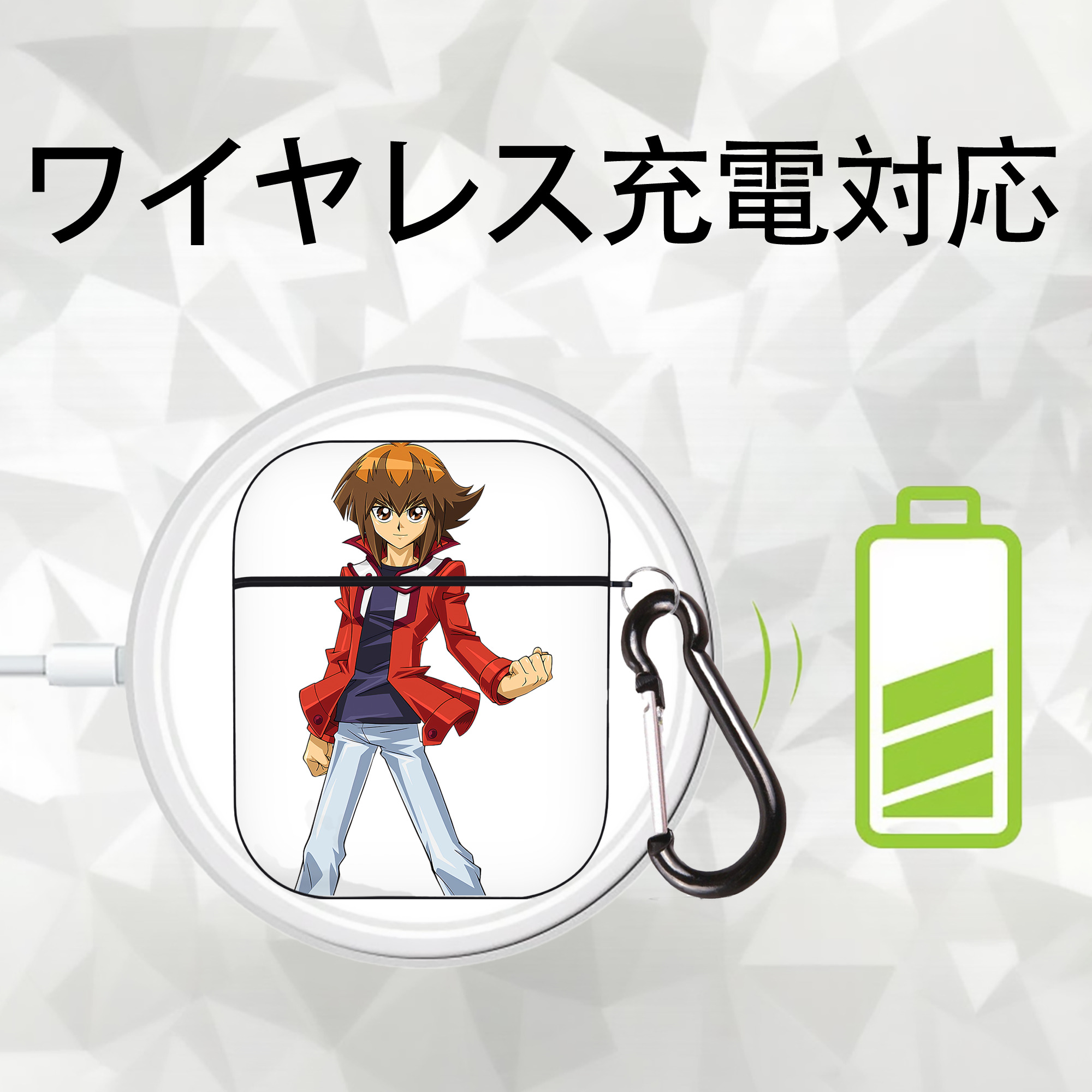 遊☆戯☆王 Yu-Gi-Oh! AirPods 第2世代保護ケース ハードシェル ブラック 耐衝撃・防指紋・カラビナ付き
