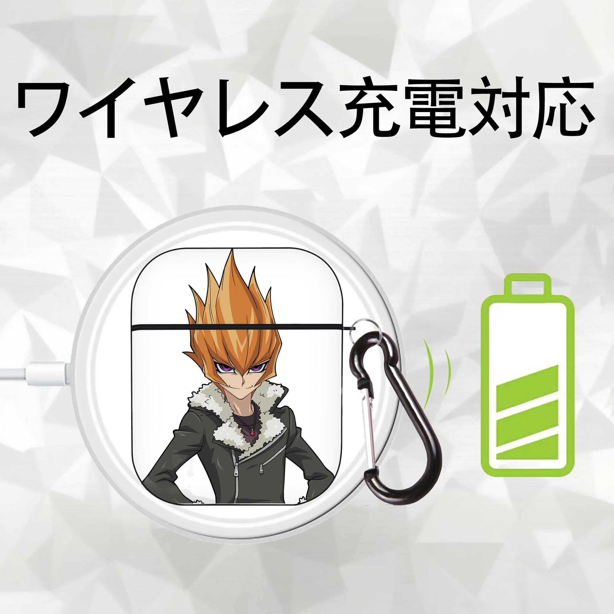 遊☆戯☆王 Yu-Gi-Oh! AirPods 第2世代保護ケース ハードシェル ブラック 耐衝撃・防指紋・カラビナ付き