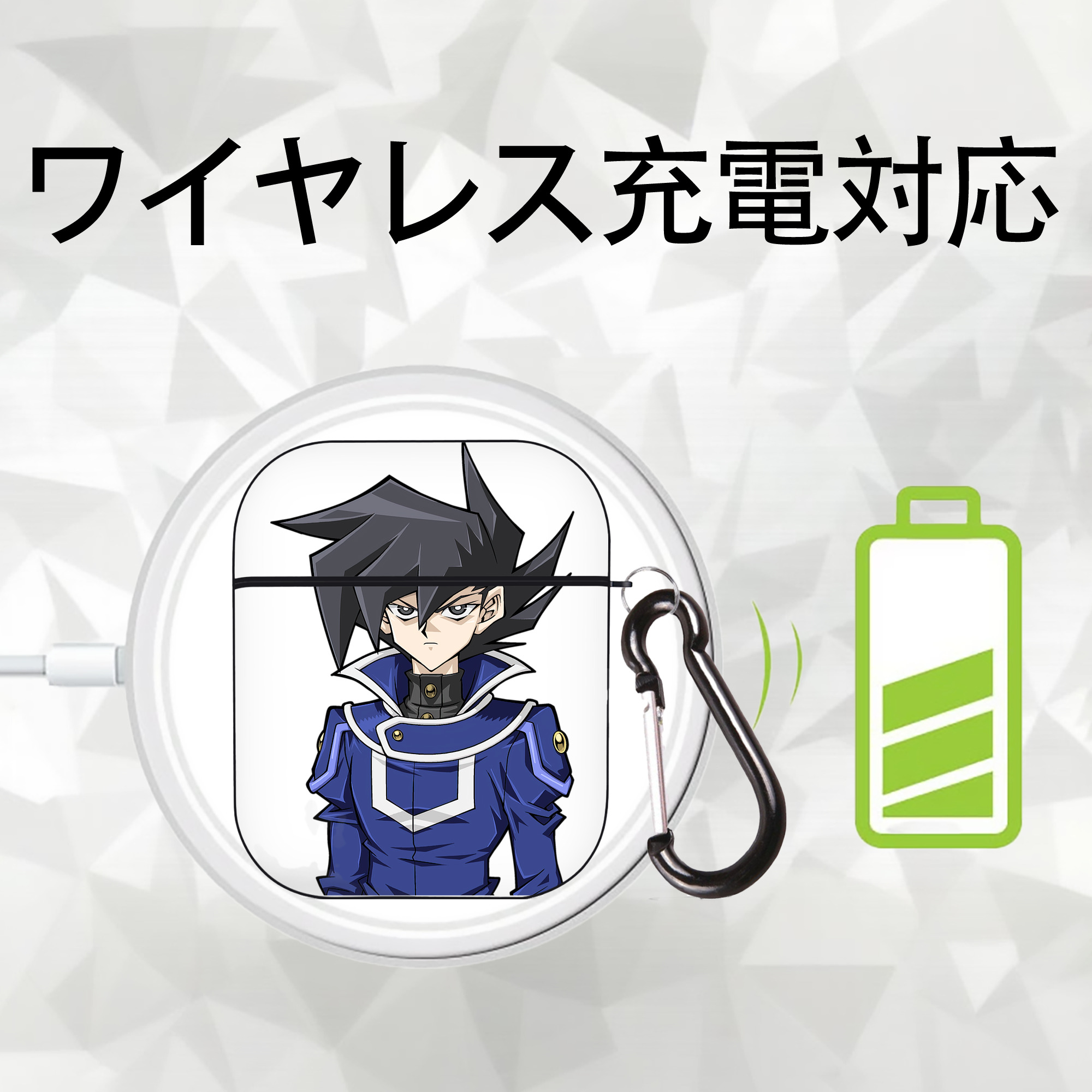 遊☆戯☆王 Yu-Gi-Oh! AirPods 第2世代保護ケース ハードシェル ブラック 耐衝撃・防指紋・カラビナ付き