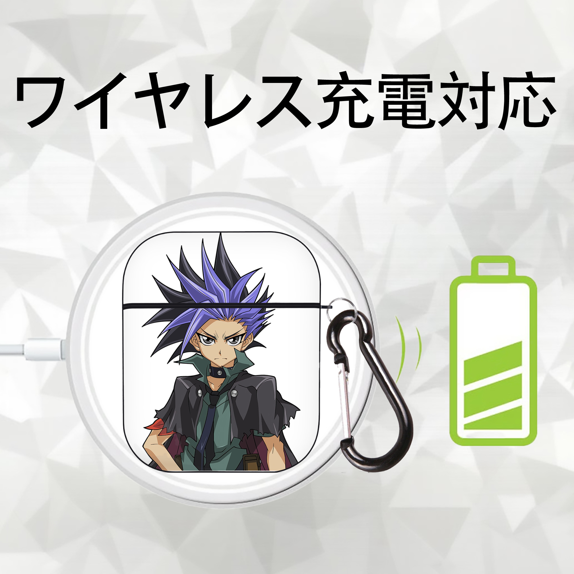 遊☆戯☆王 Yu-Gi-Oh! AirPods 第2世代保護ケース ハードシェル ブラック 耐衝撃・防指紋・カラビナ付き