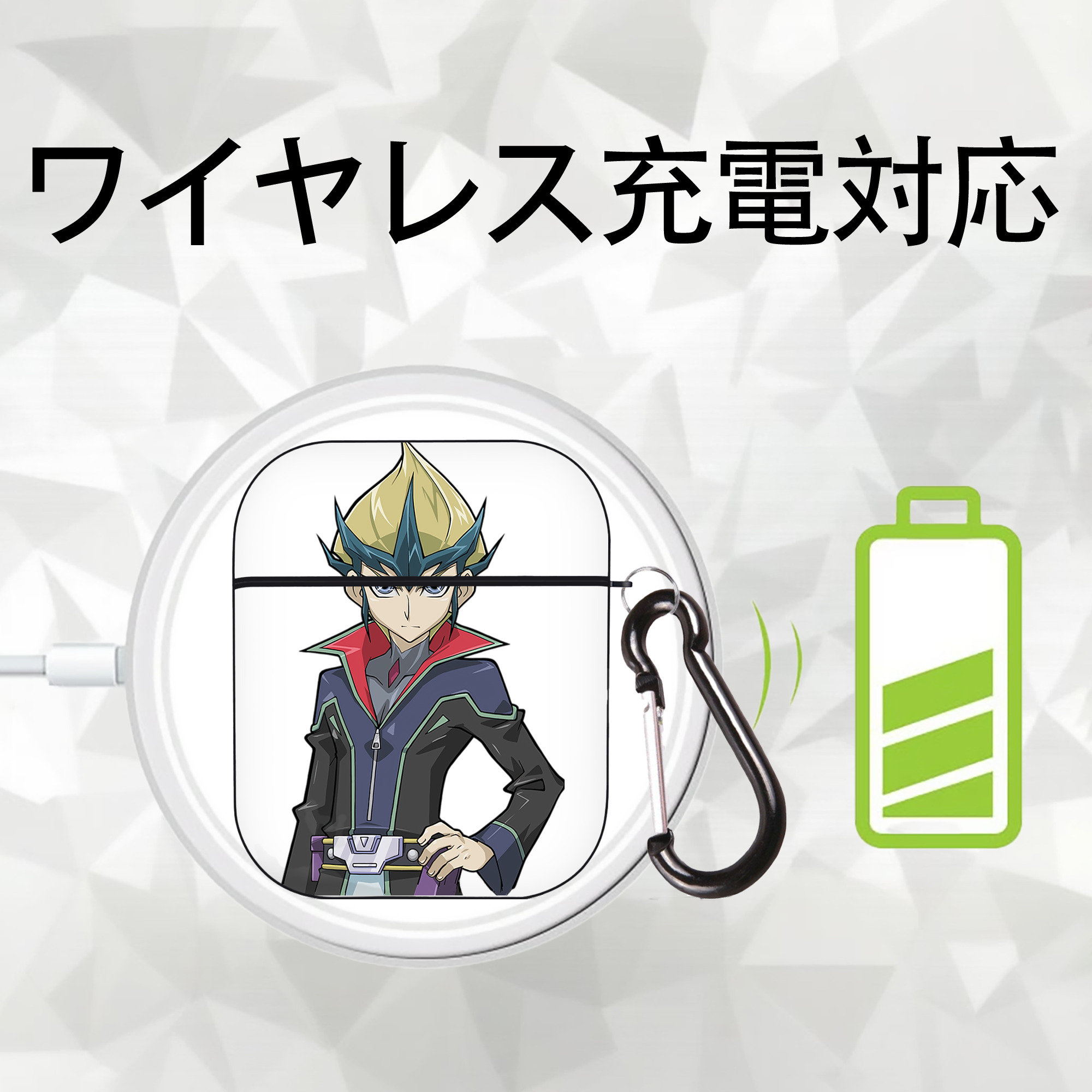 遊☆戯☆王 Yu-Gi-Oh! AirPods 第2世代保護ケース ハードシェル ブラック 耐衝撃・防指紋・カラビナ付き