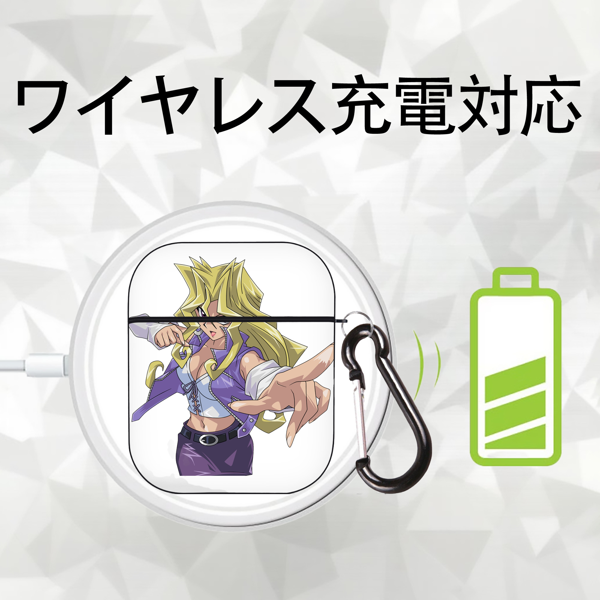遊☆戯☆王 Yu-Gi-Oh! AirPods 第2世代保護ケース ハードシェル ブラック 耐衝撃・防指紋・カラビナ付き