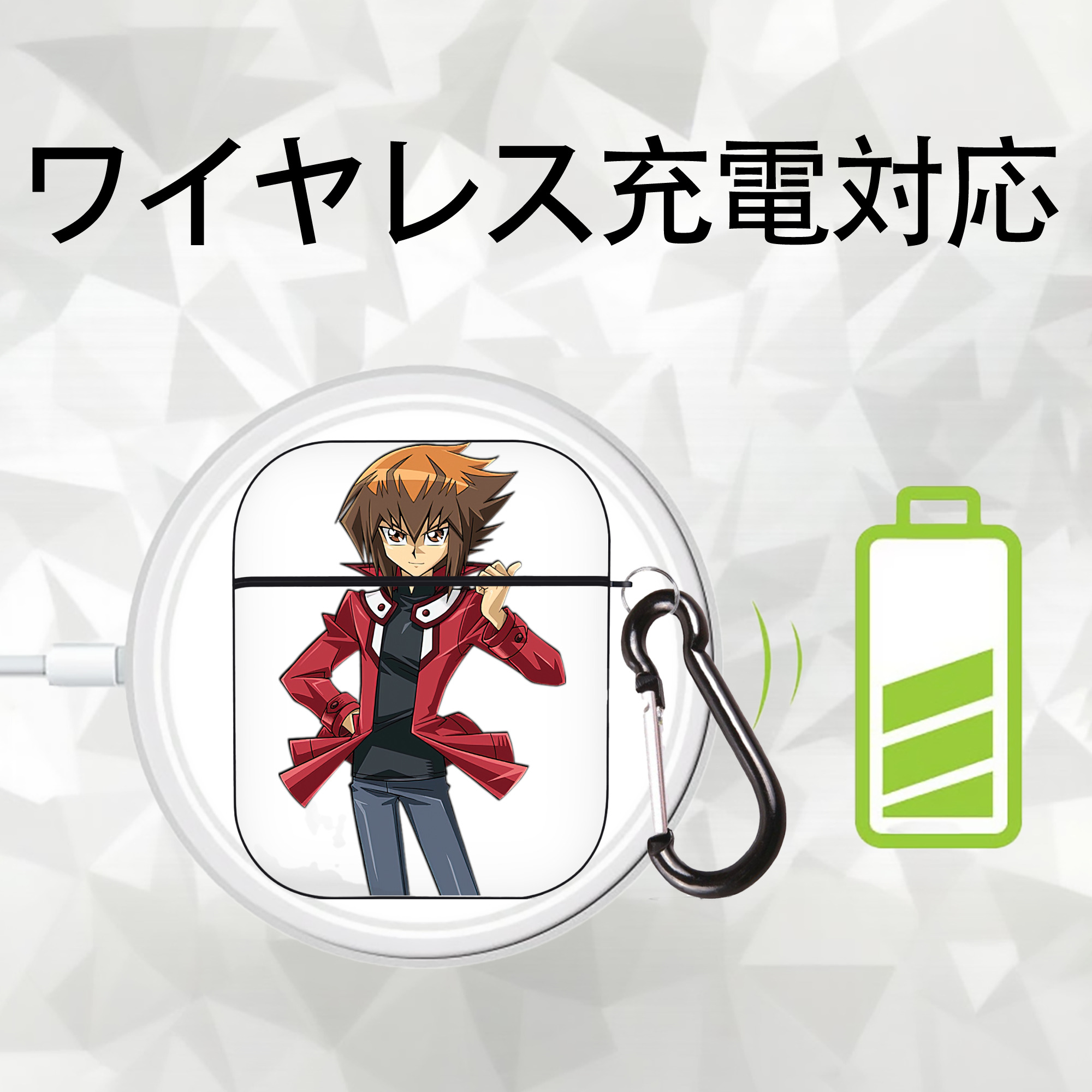 遊☆戯☆王 Yu-Gi-Oh! AirPods 第2世代保護ケース ハードシェル ブラック 耐衝撃・防指紋・カラビナ付き