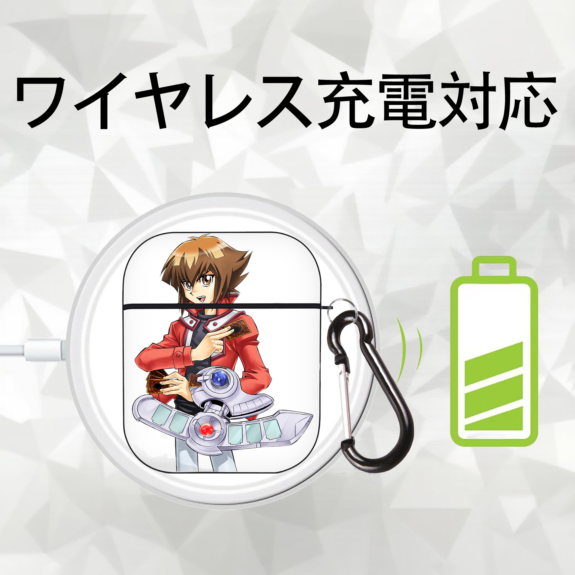 遊☆戯☆王 Yu-Gi-Oh! AirPods 第2世代保護ケース ハードシェル ブラック 耐衝撃・防指紋・カラビナ付き