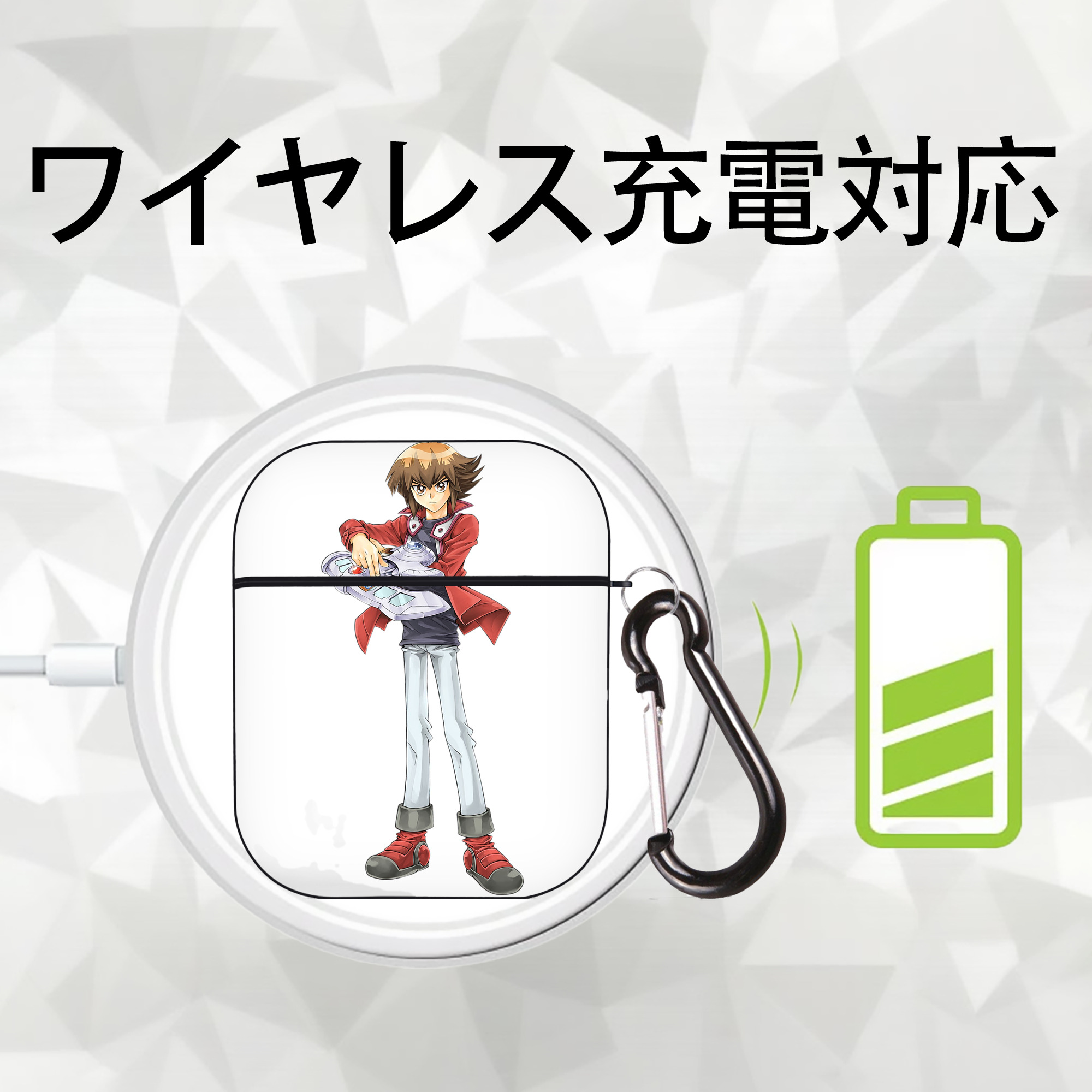 遊☆戯☆王 Yu-Gi-Oh! AirPods 第2世代保護ケース ハードシェル ブラック 耐衝撃・防指紋・カラビナ付き