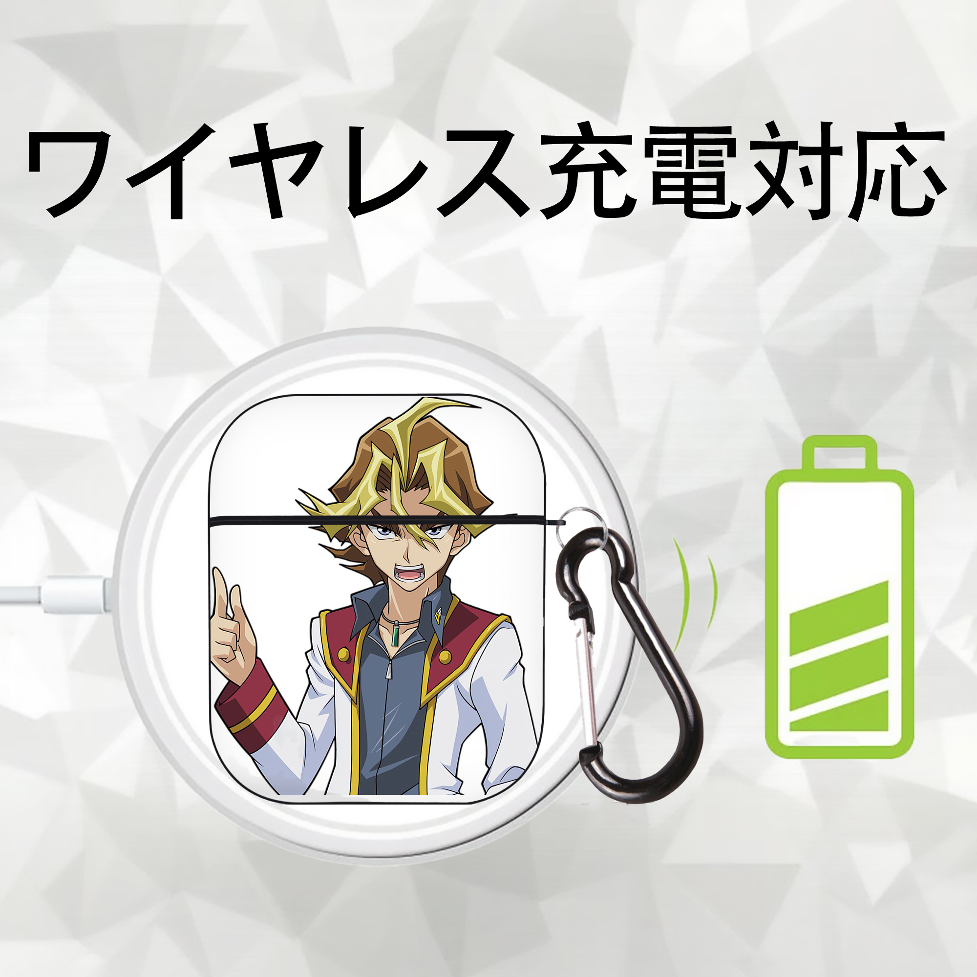 遊☆戯☆王 Yu-Gi-Oh! AirPods 第2世代保護ケース ハードシェル ブラック 耐衝撃・防指紋・カラビナ付き
