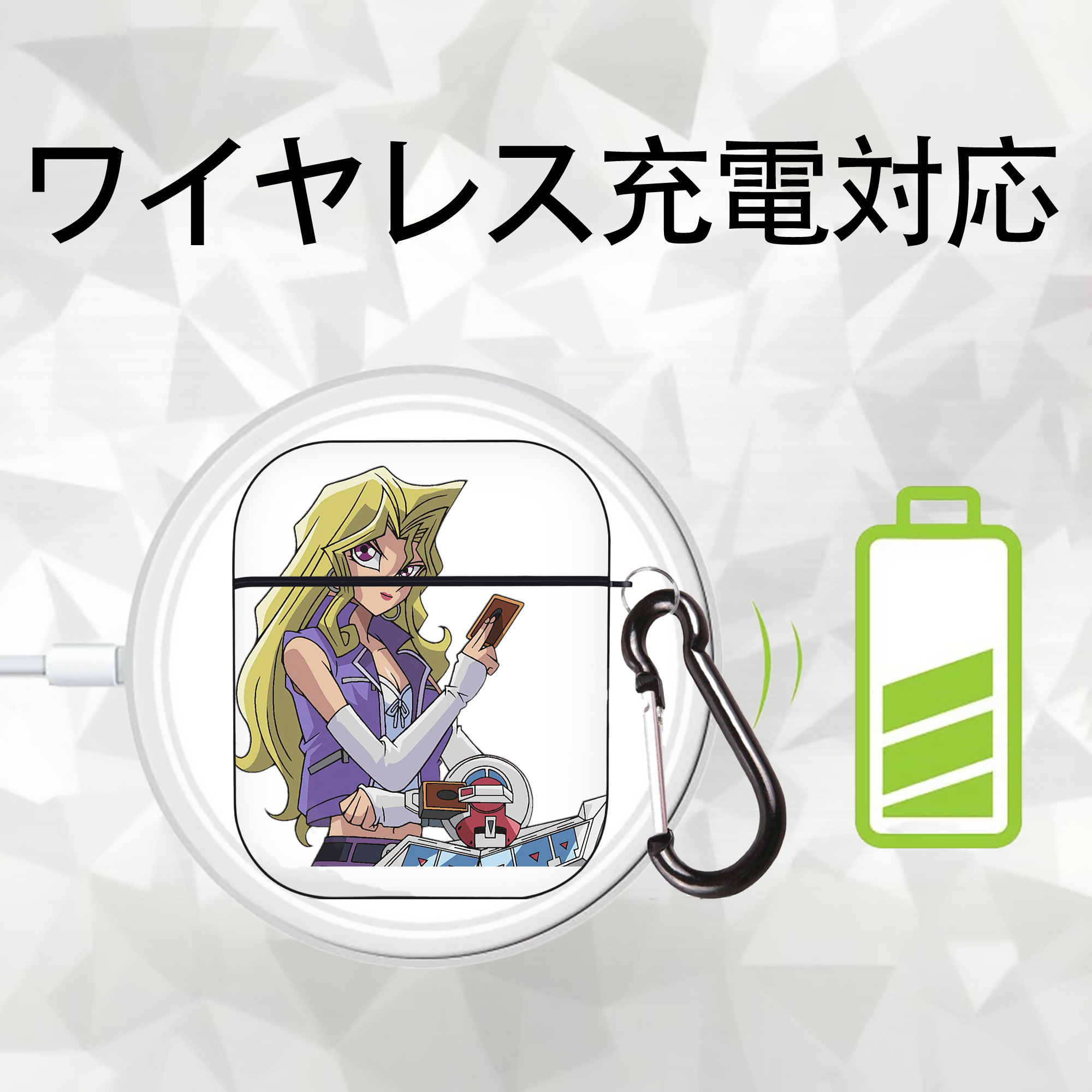 遊☆戯☆王 Yu-Gi-Oh! AirPods 第2世代保護ケース ハードシェル ブラック 耐衝撃・防指紋・カラビナ付き