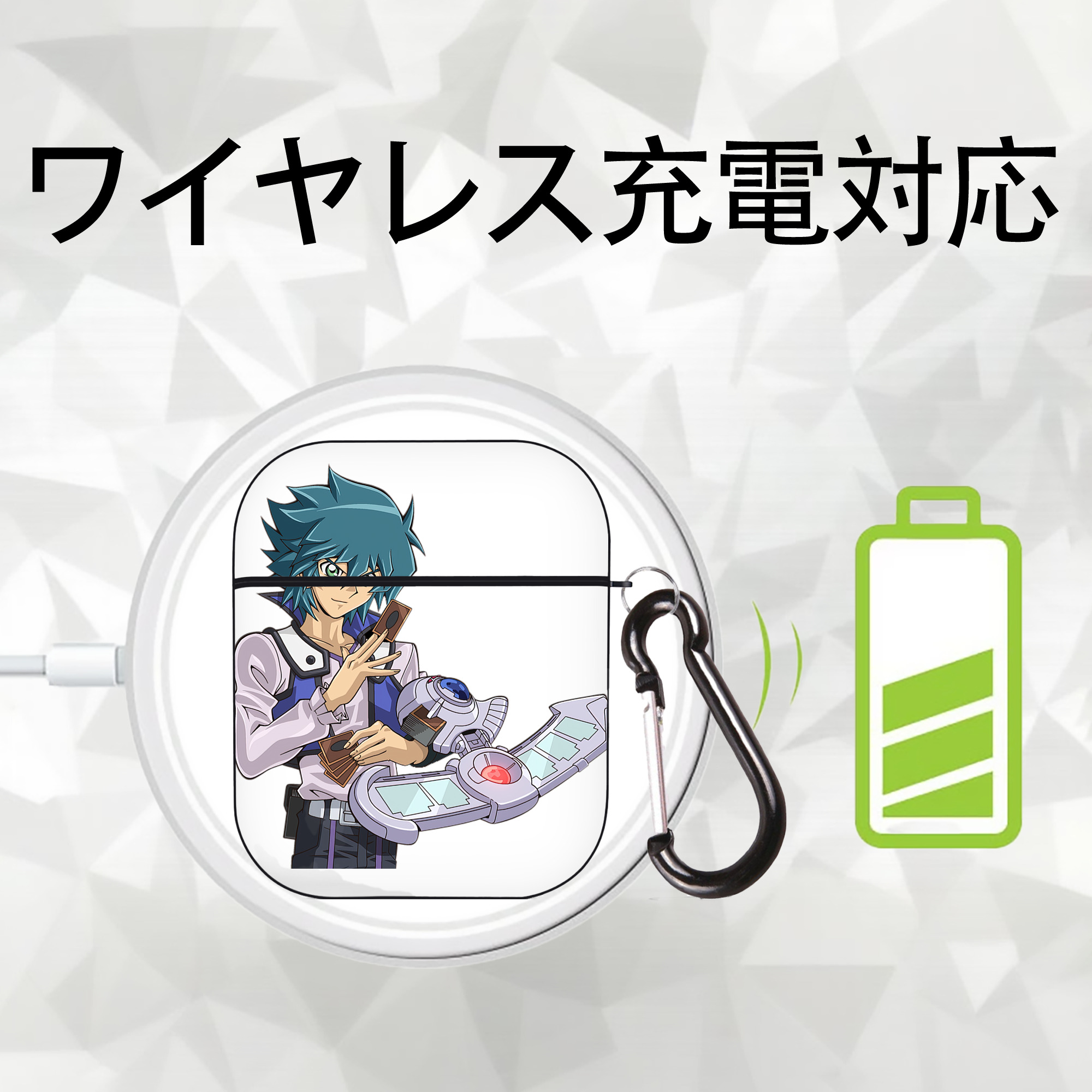 遊☆戯☆王 Yu-Gi-Oh! AirPods 第2世代保護ケース ハードシェル ブラック 耐衝撃・防指紋・カラビナ付き