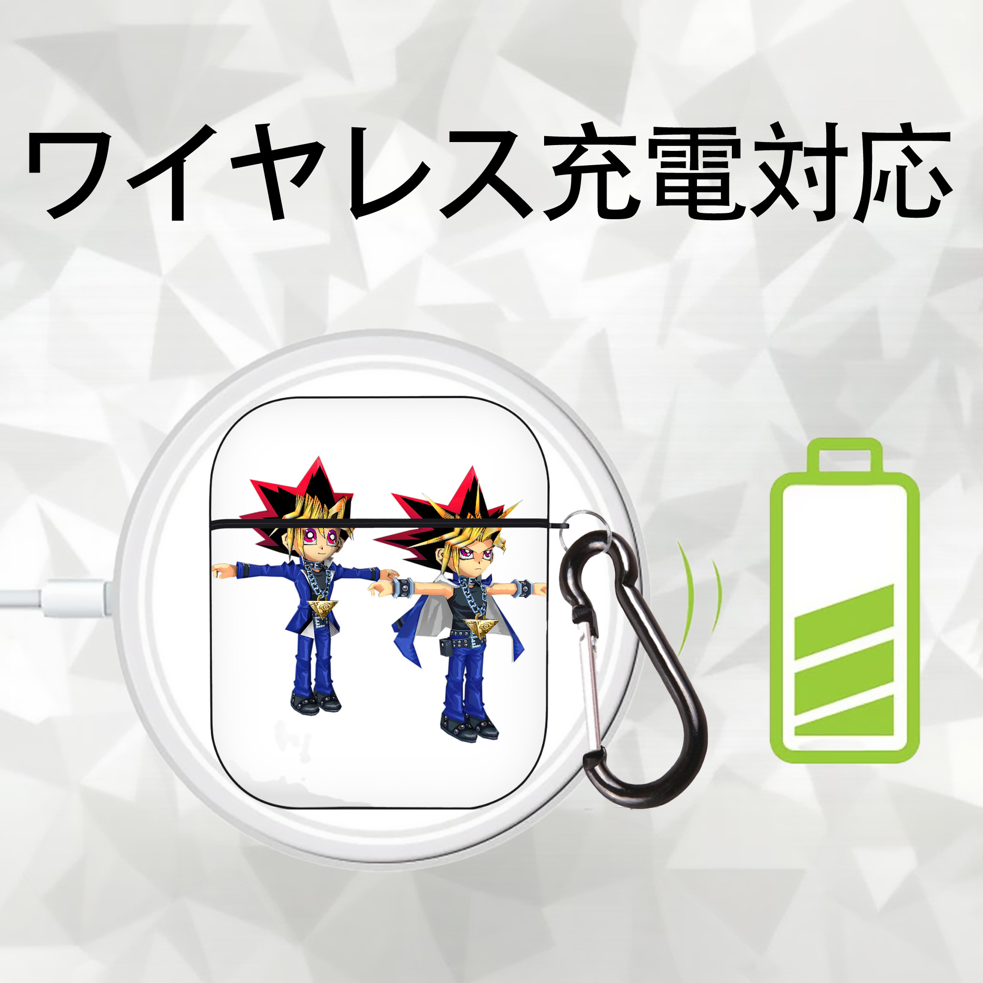遊☆戯☆王 Yu-Gi-Oh! AirPods 第2世代保護ケース ハードシェル ブラック 耐衝撃・防指紋・カラビナ付き