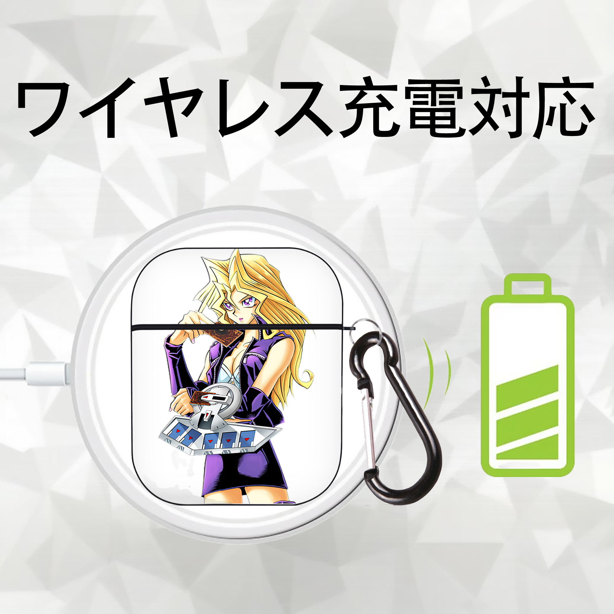 遊☆戯☆王 Yu-Gi-Oh! AirPods 第2世代保護ケース ハードシェル ブラック 耐衝撃・防指紋・カラビナ付き