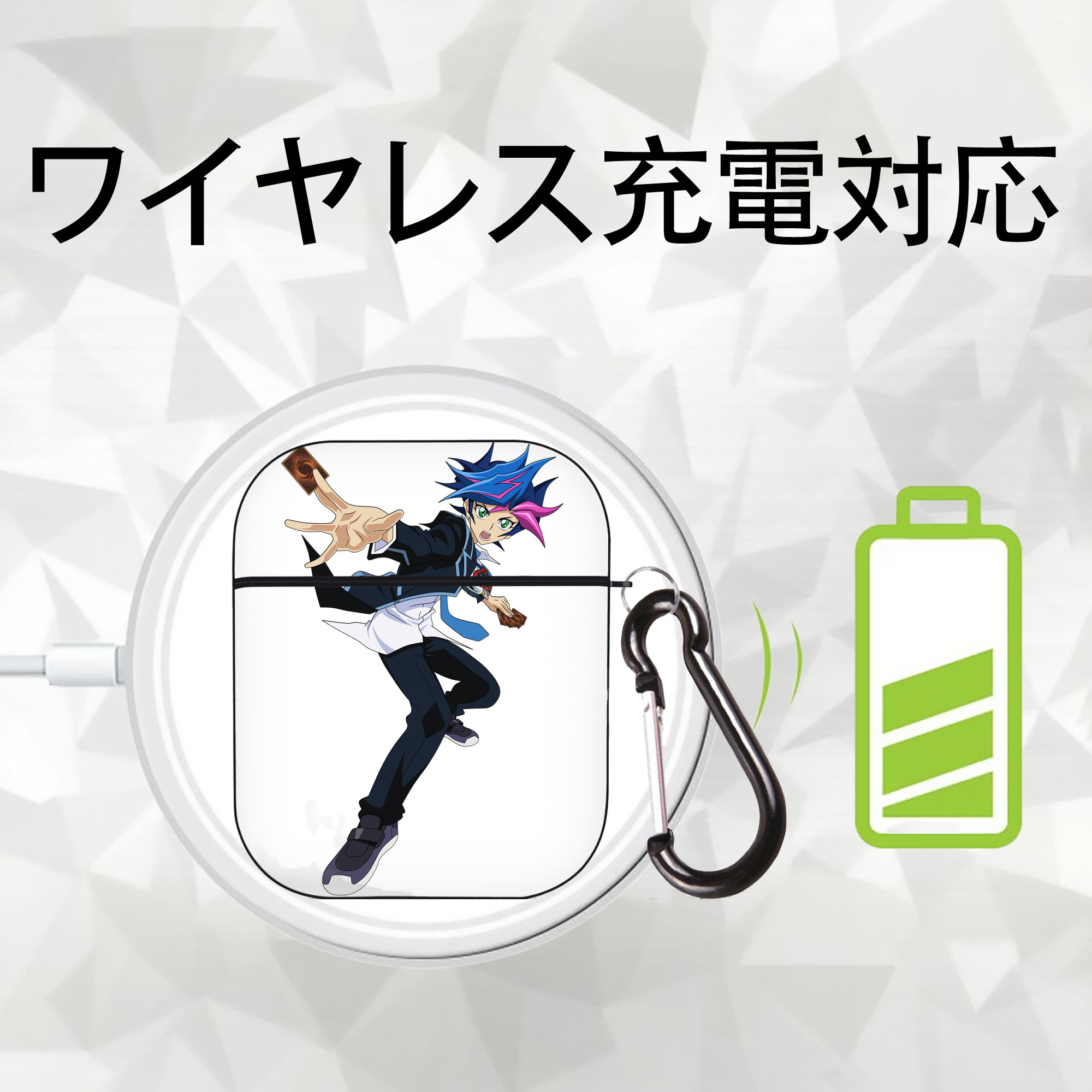 遊☆戯☆王 Yu-Gi-Oh! AirPods 第2世代保護ケース ハードシェル ブラック 耐衝撃・防指紋・カラビナ付き