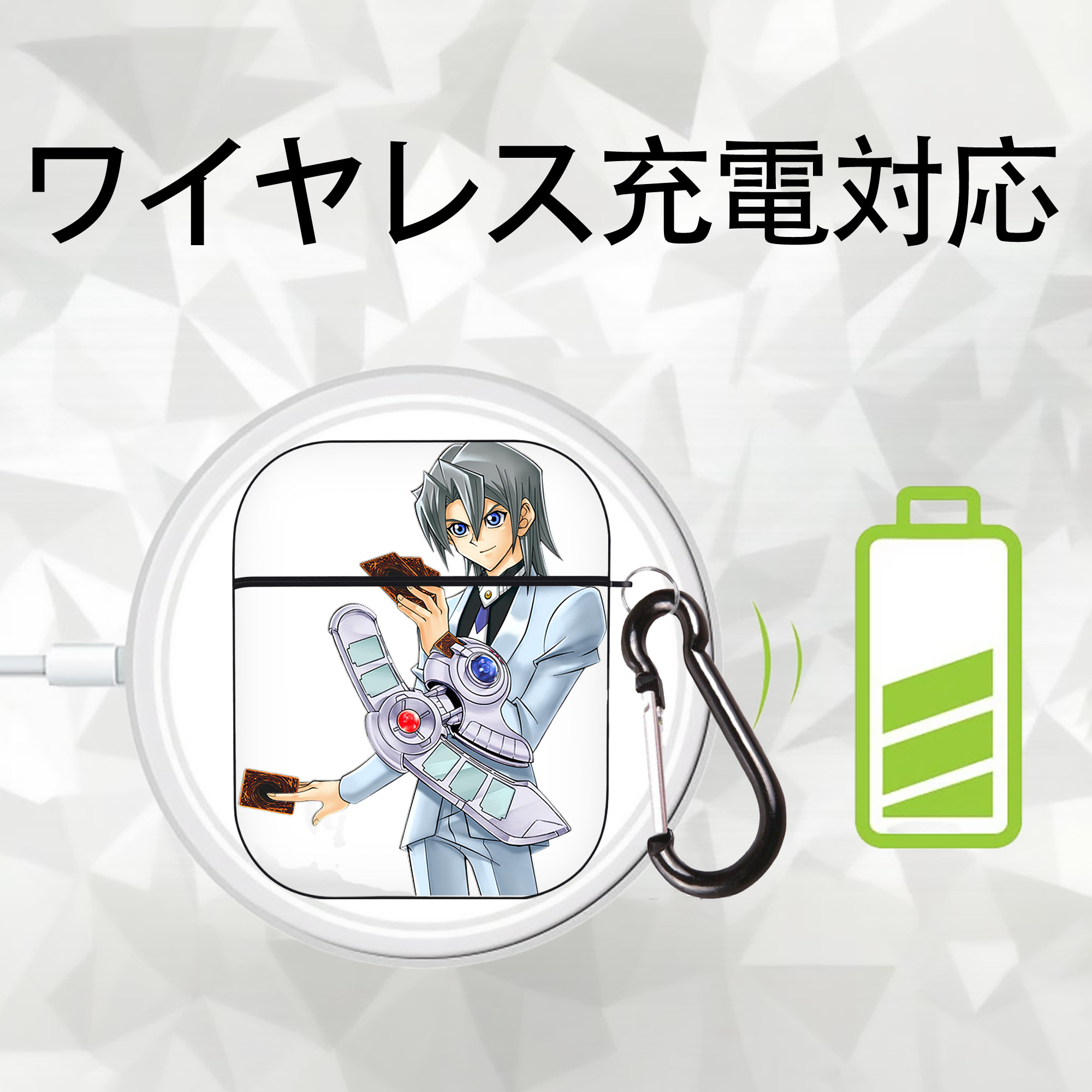 遊☆戯☆王 Yu-Gi-Oh! AirPods 第2世代保護ケース ハードシェル ブラック 耐衝撃・防指紋・カラビナ付き