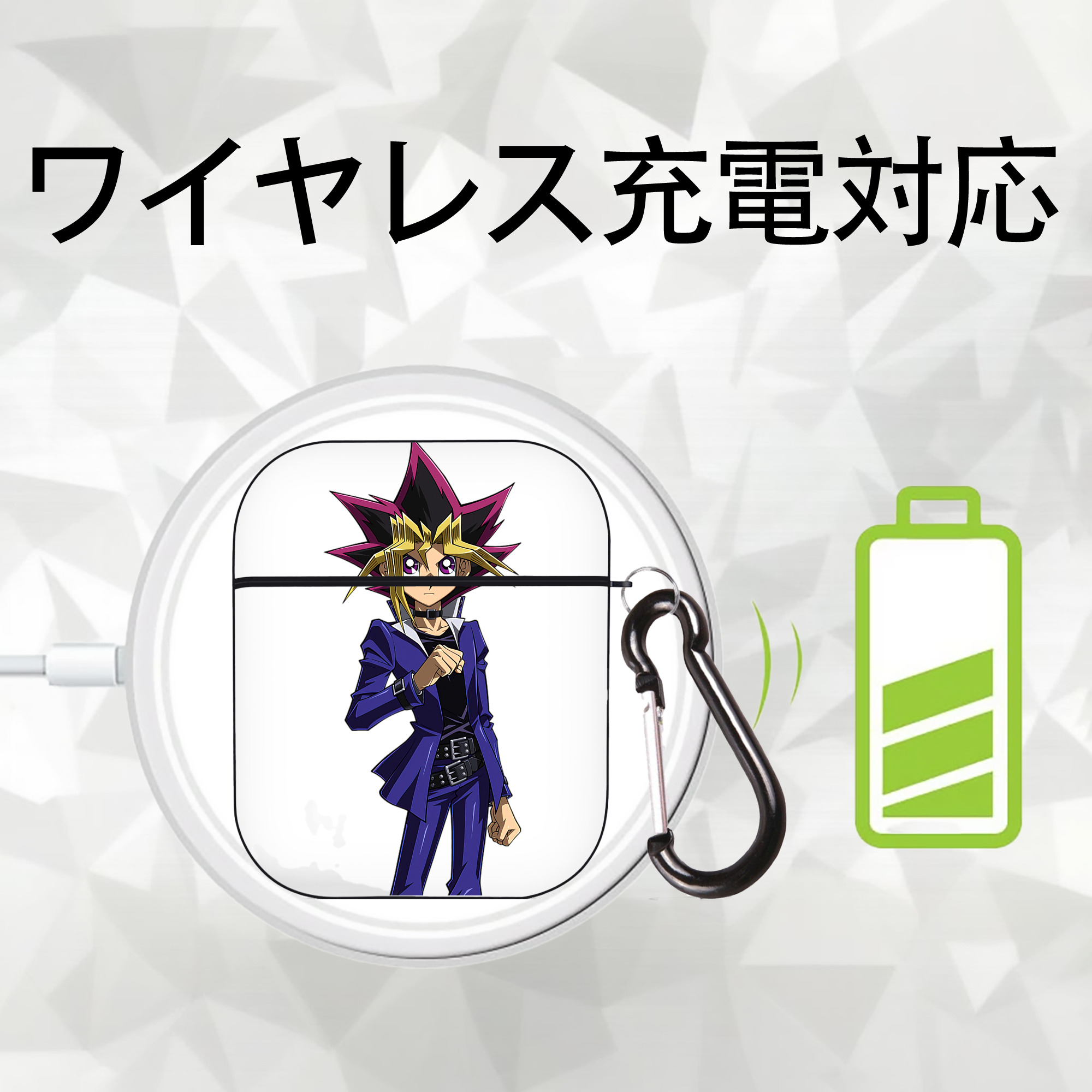 遊☆戯☆王 Yu-Gi-Oh! AirPods 第2世代保護ケース ハードシェル ブラック 耐衝撃・防指紋・カラビナ付き