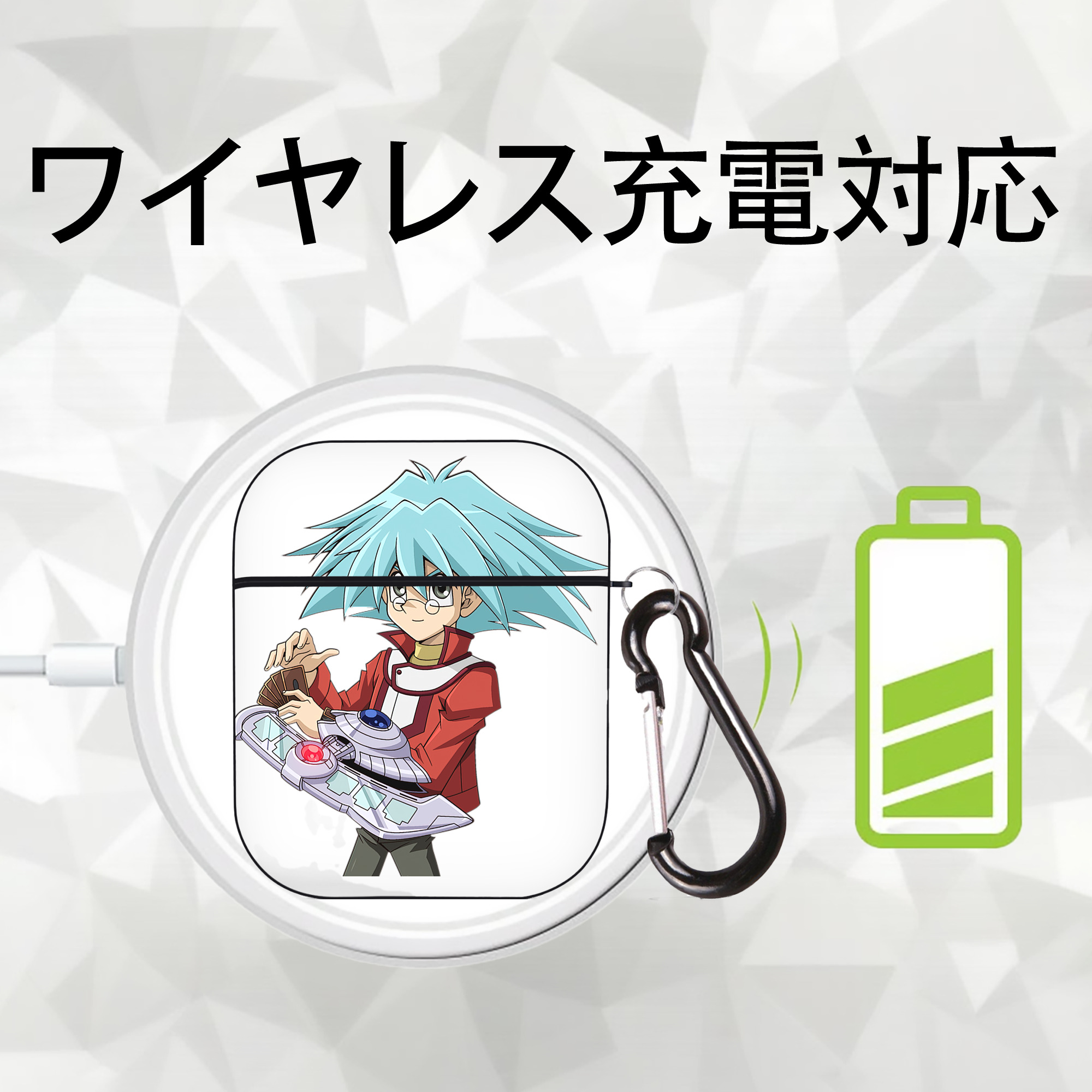 遊☆戯☆王 Yu-Gi-Oh! AirPods 第2世代保護ケース ハードシェル ブラック 耐衝撃・防指紋・カラビナ付き