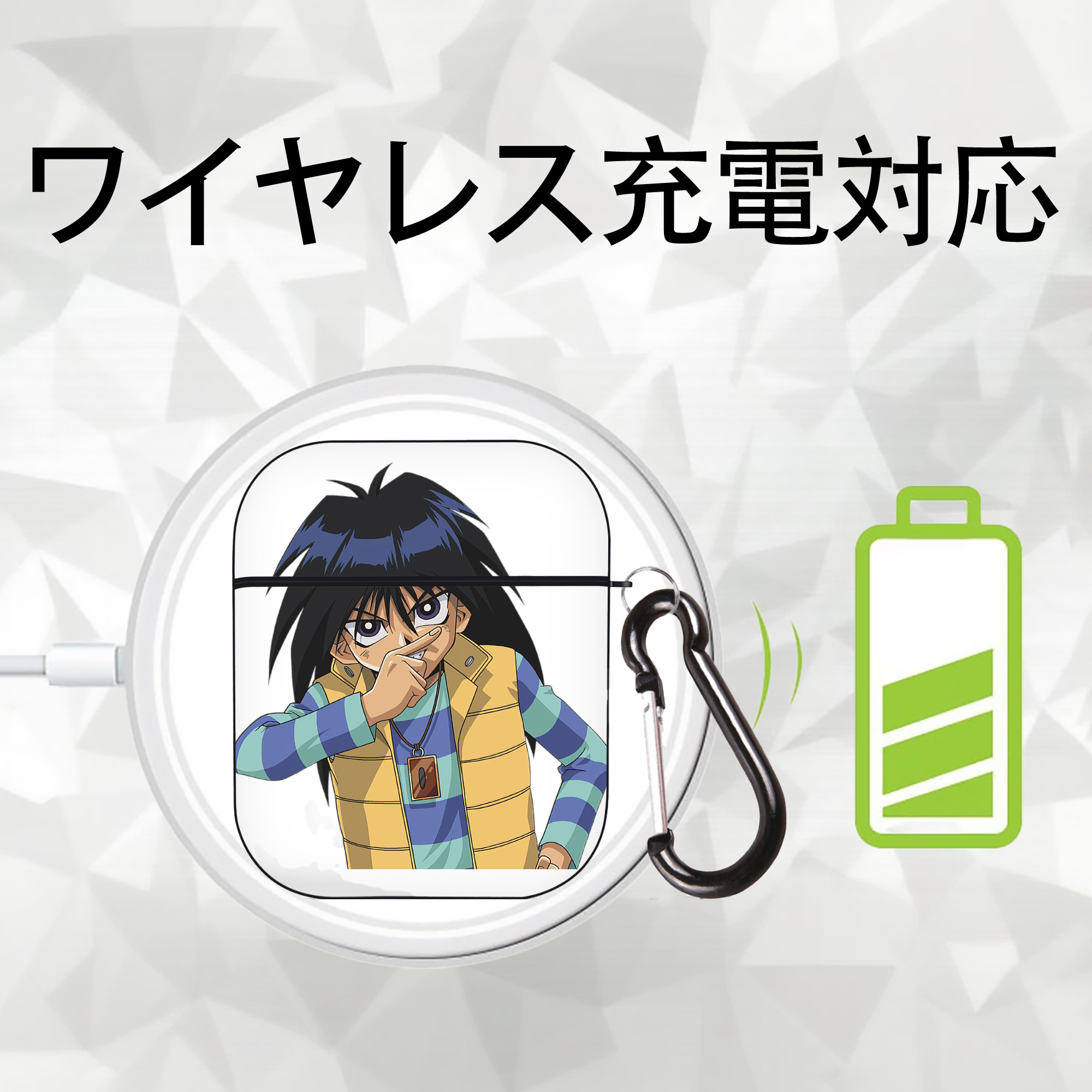 遊☆戯☆王 Yu-Gi-Oh! AirPods 第2世代保護ケース ハードシェル ブラック 耐衝撃・防指紋・カラビナ付き
