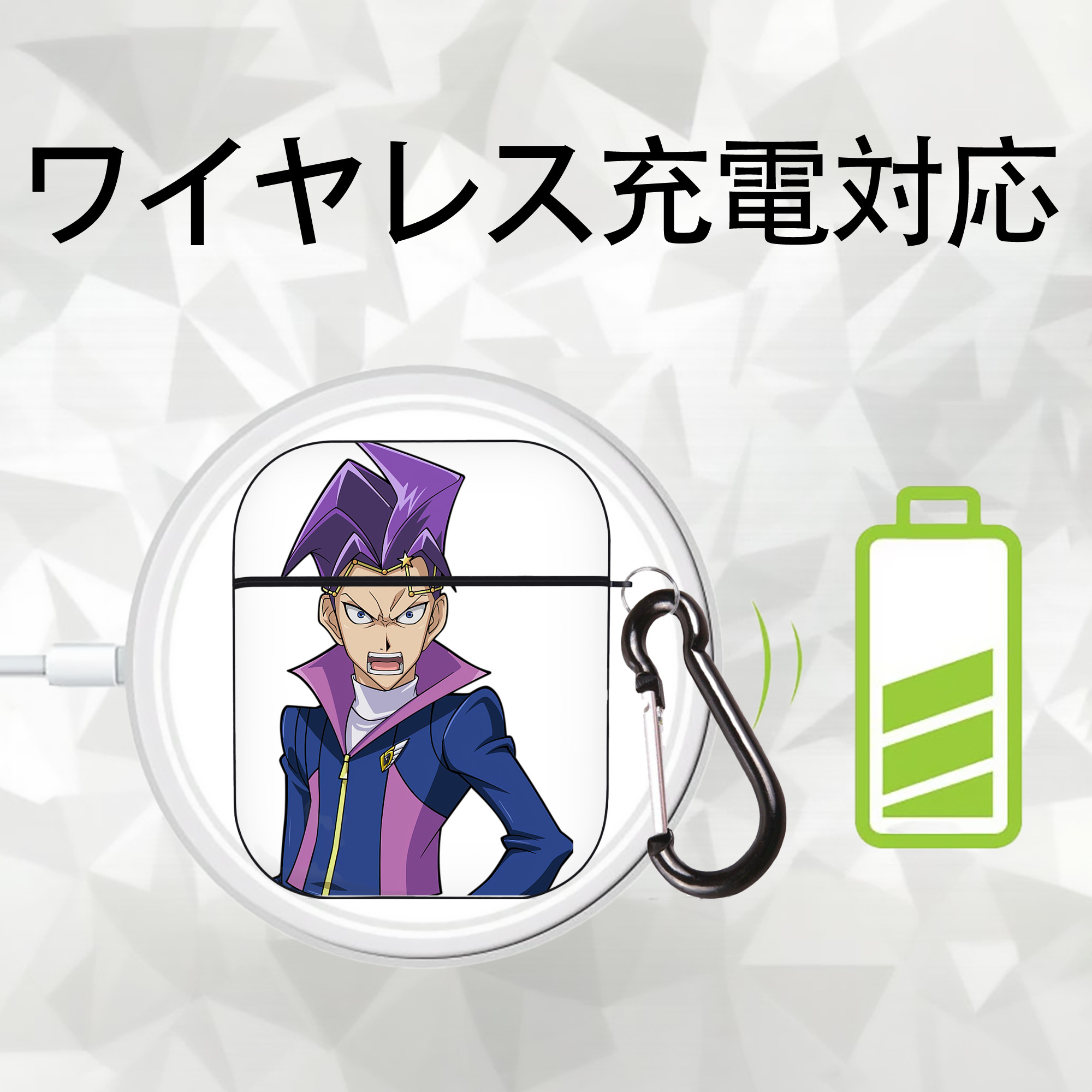 遊☆戯☆王 Yu-Gi-Oh! AirPods 第2世代保護ケース ハードシェル ブラック 耐衝撃・防指紋・カラビナ付き