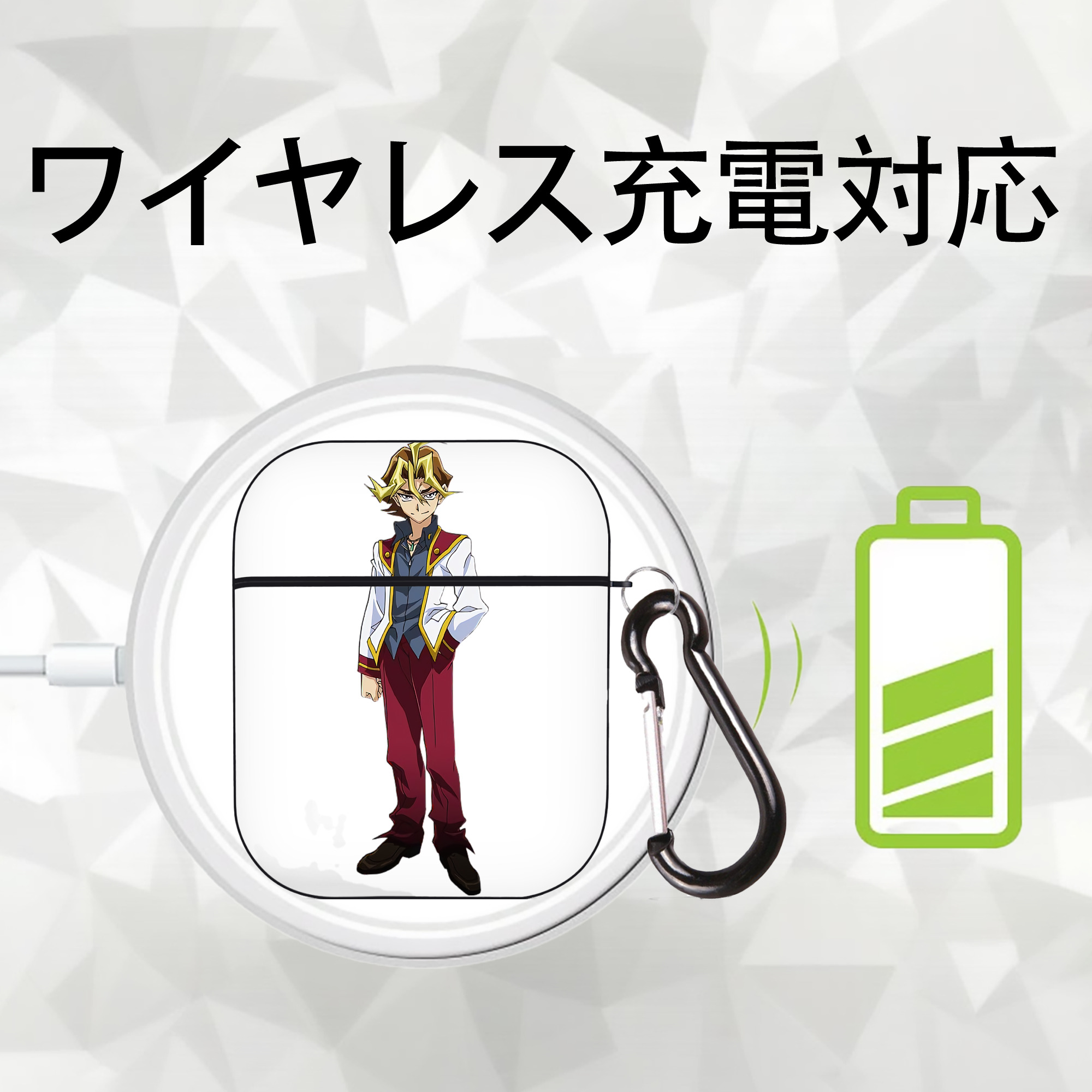 遊☆戯☆王 Yu-Gi-Oh! AirPods 第2世代保護ケース ハードシェル ブラック 耐衝撃・防指紋・カラビナ付き
