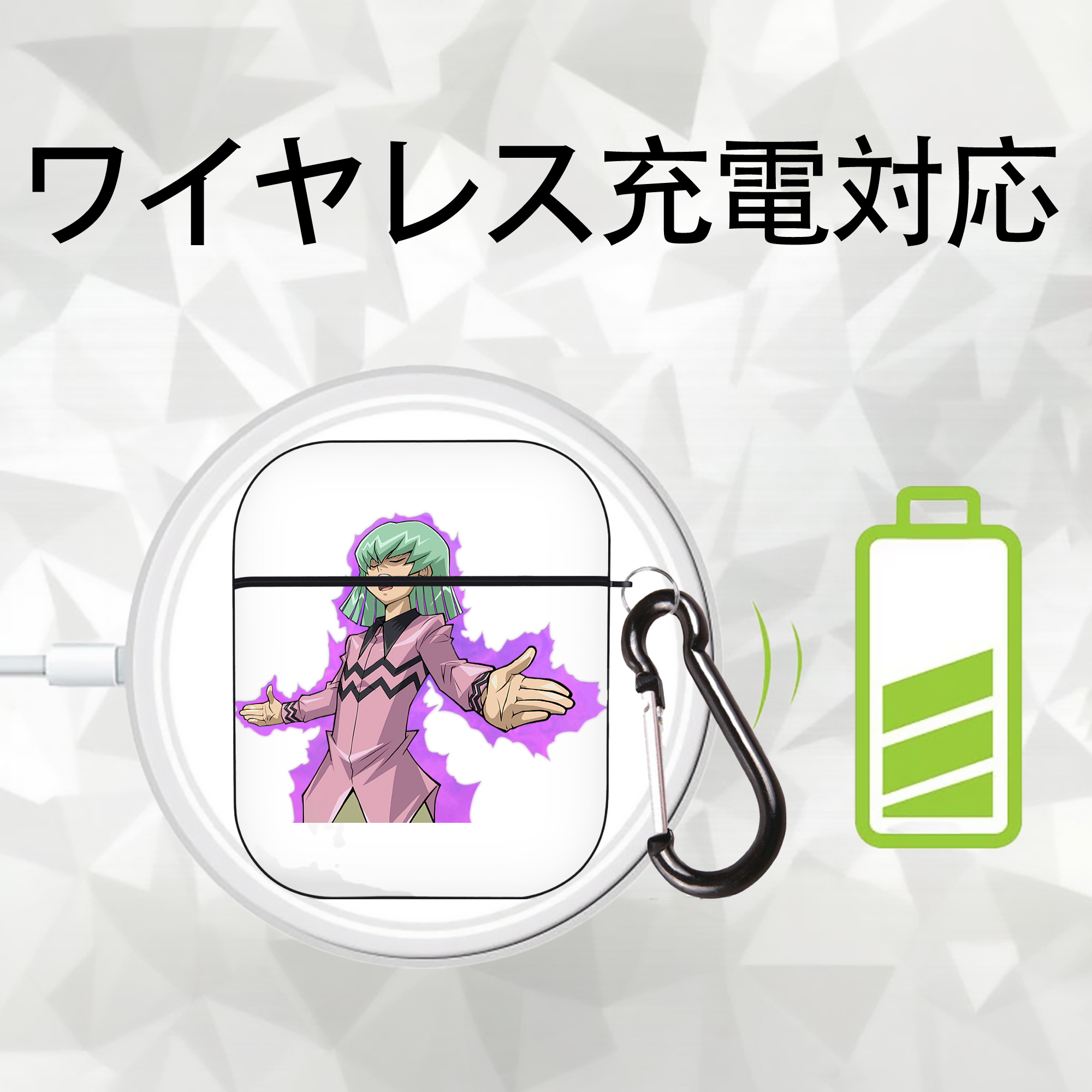 遊☆戯☆王 Yu-Gi-Oh! AirPods 第2世代保護ケース ハードシェル ブラック 耐衝撃・防指紋・カラビナ付き
