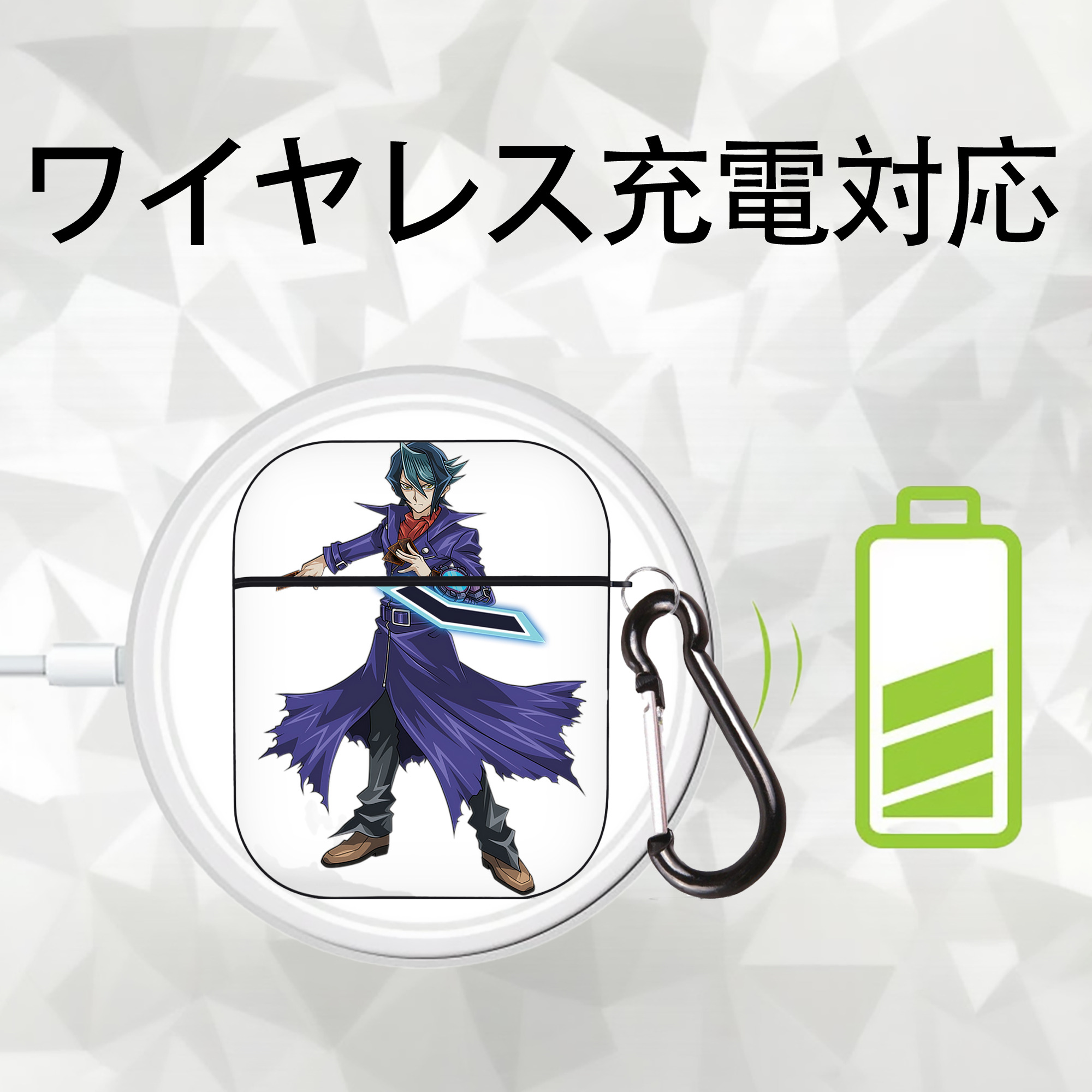 遊☆戯☆王 Yu-Gi-Oh! AirPods 第2世代保護ケース ハードシェル ブラック 耐衝撃・防指紋・カラビナ付き