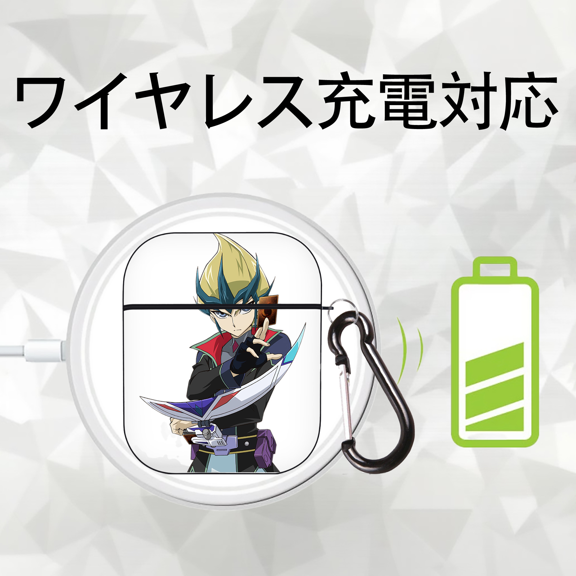遊☆戯☆王 Yu-Gi-Oh! AirPods 第2世代保護ケース ハードシェル ブラック 耐衝撃・防指紋・カラビナ付き