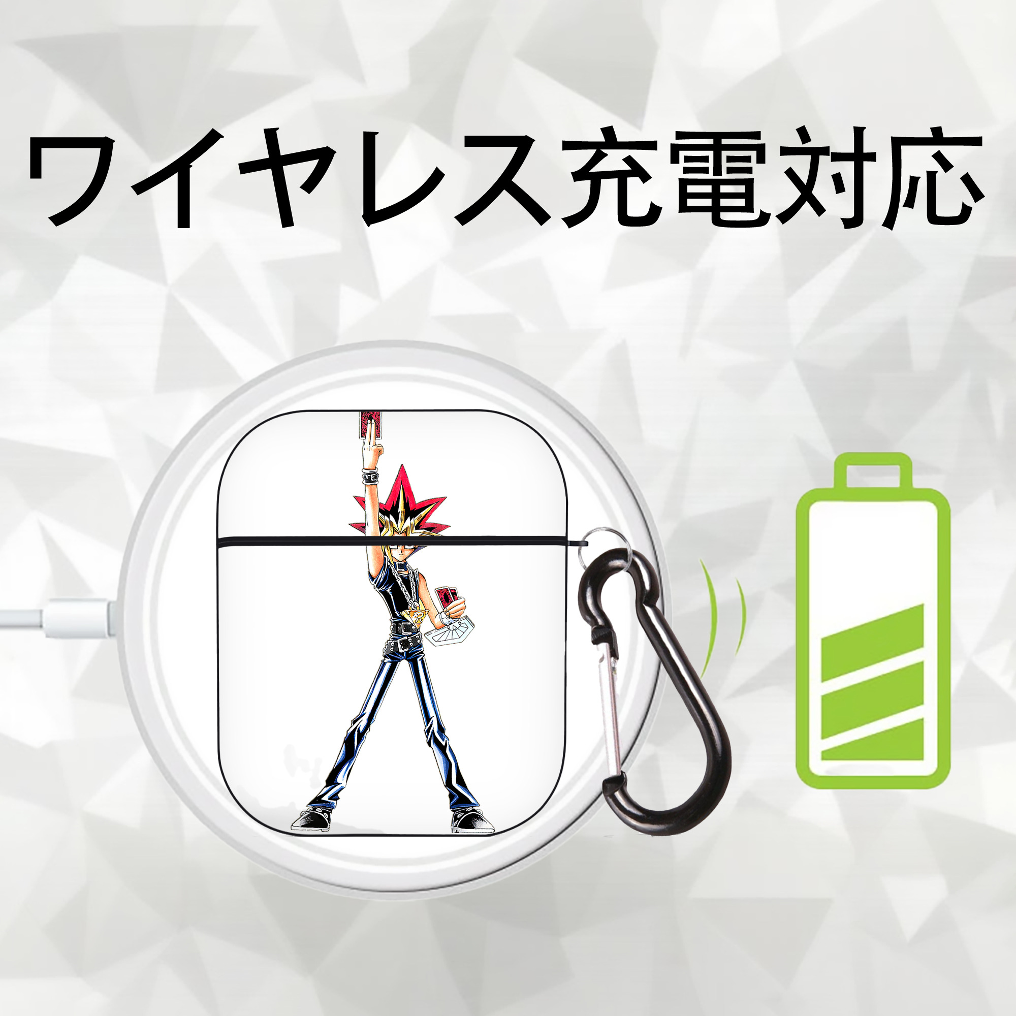 遊☆戯☆王 Yu-Gi-Oh! AirPods 第2世代保護ケース ハードシェル ブラック 耐衝撃・防指紋・カラビナ付き