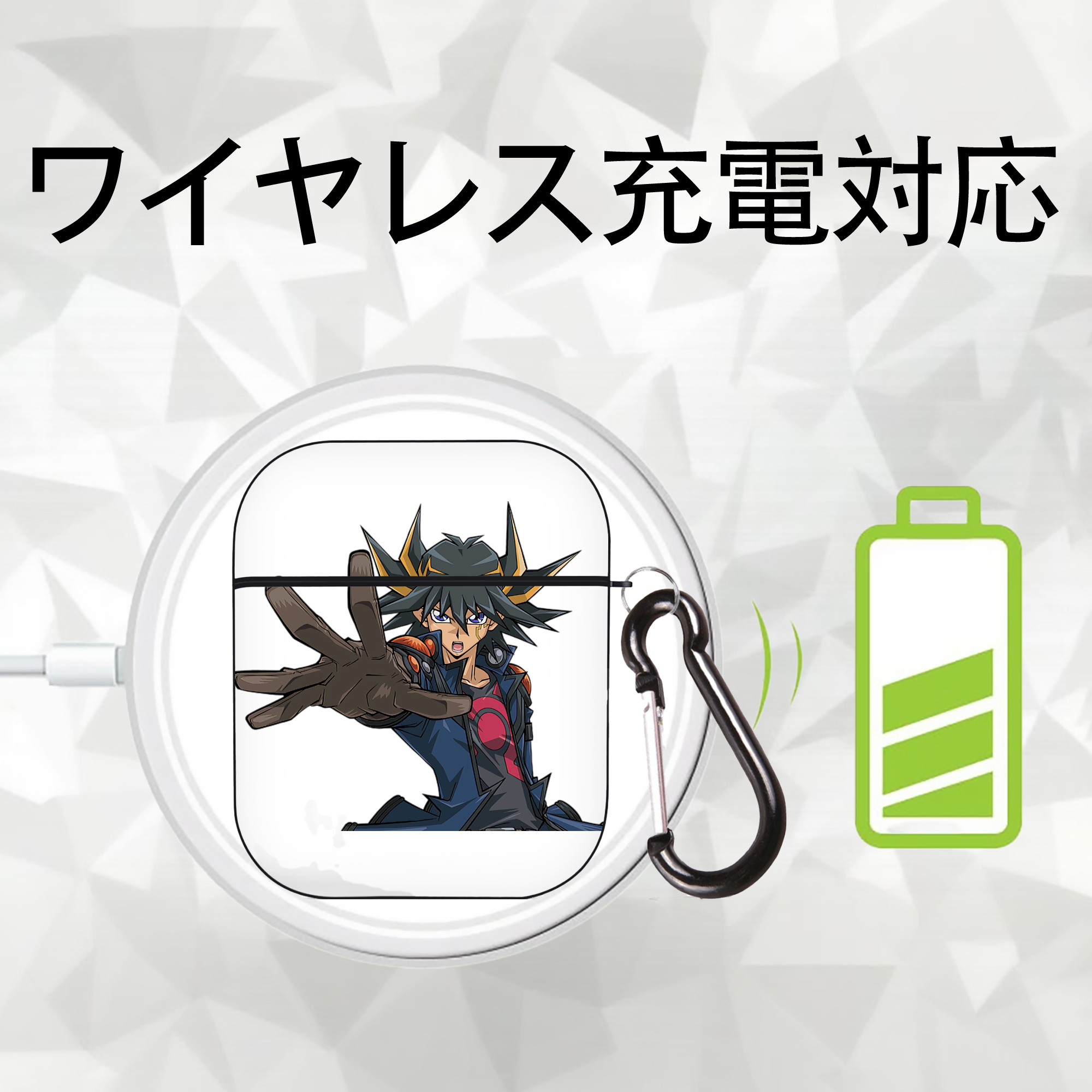 遊☆戯☆王 Yu-Gi-Oh! AirPods 第2世代保護ケース ハードシェル ブラック 耐衝撃・防指紋・カラビナ付き