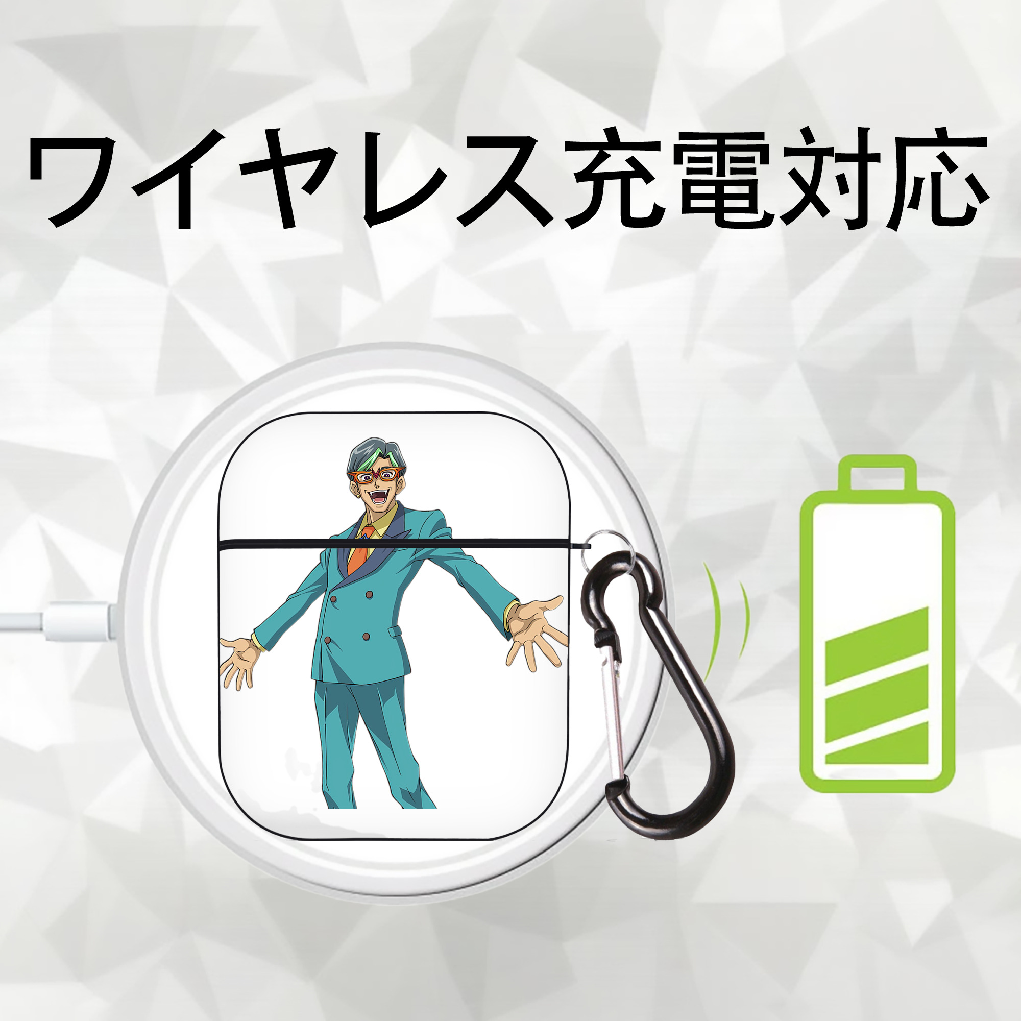 遊☆戯☆王 Yu-Gi-Oh! AirPods 第2世代保護ケース ハードシェル ブラック 耐衝撃・防指紋・カラビナ付き