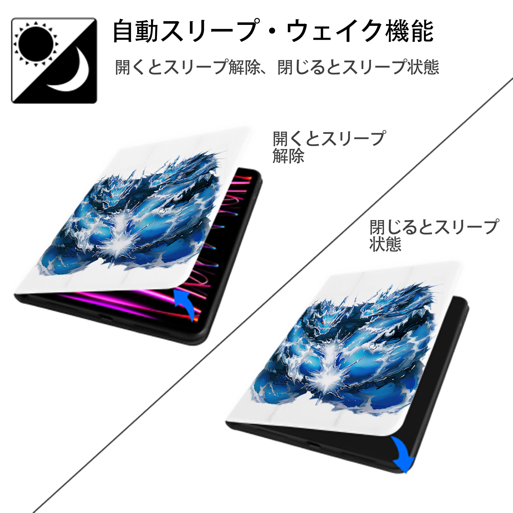 遊☆戯☆王 Yu-Gi-Oh! IPad ケース ペン収納付き 三つ折りスタンド PUレザー×シリコン 対応機種9.5/10.5/10.9インチ