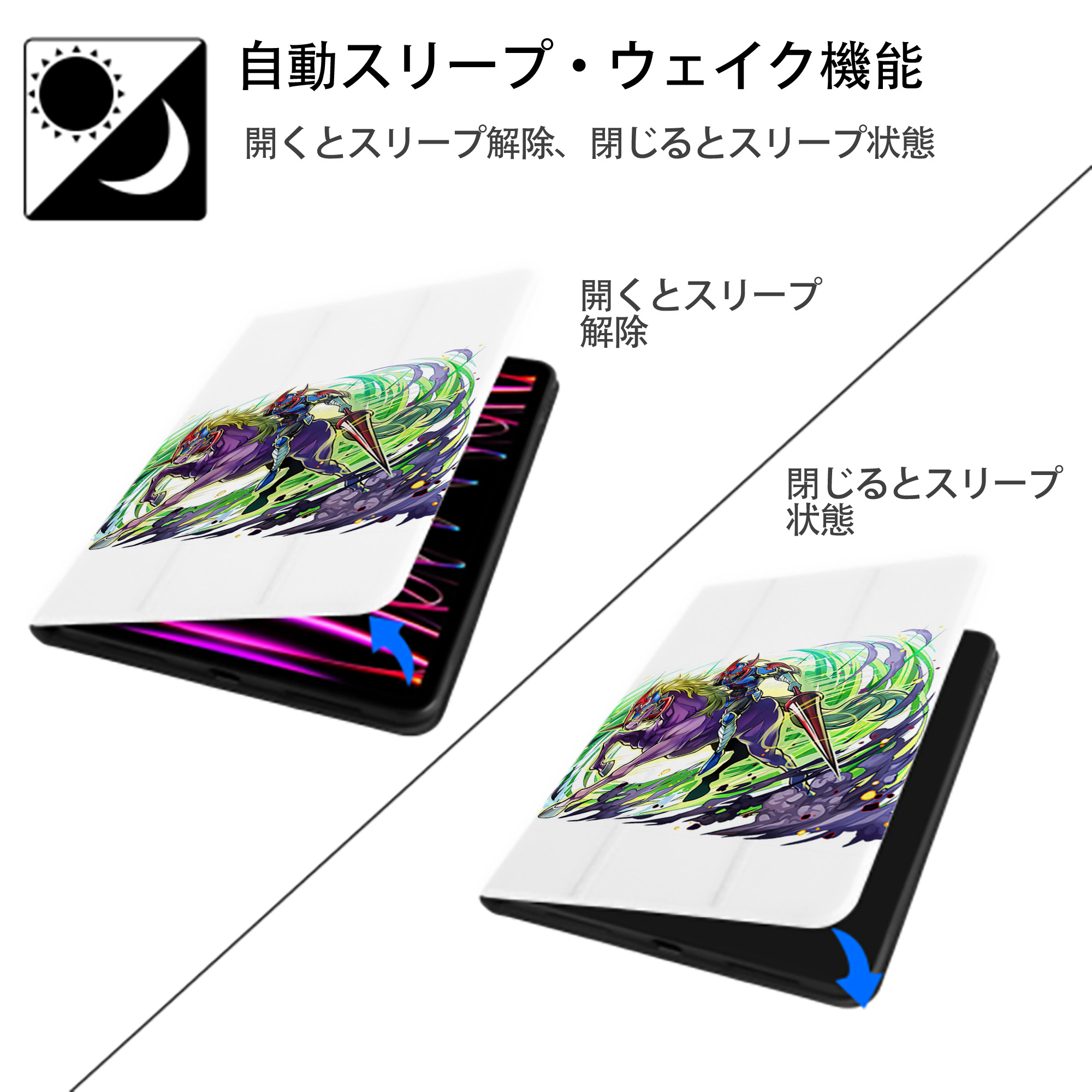 遊☆戯☆王 Yu-Gi-Oh! IPad ケース ペン収納付き 三つ折りスタンド PUレザー×シリコン 対応機種9.5/10.5/10.9インチ