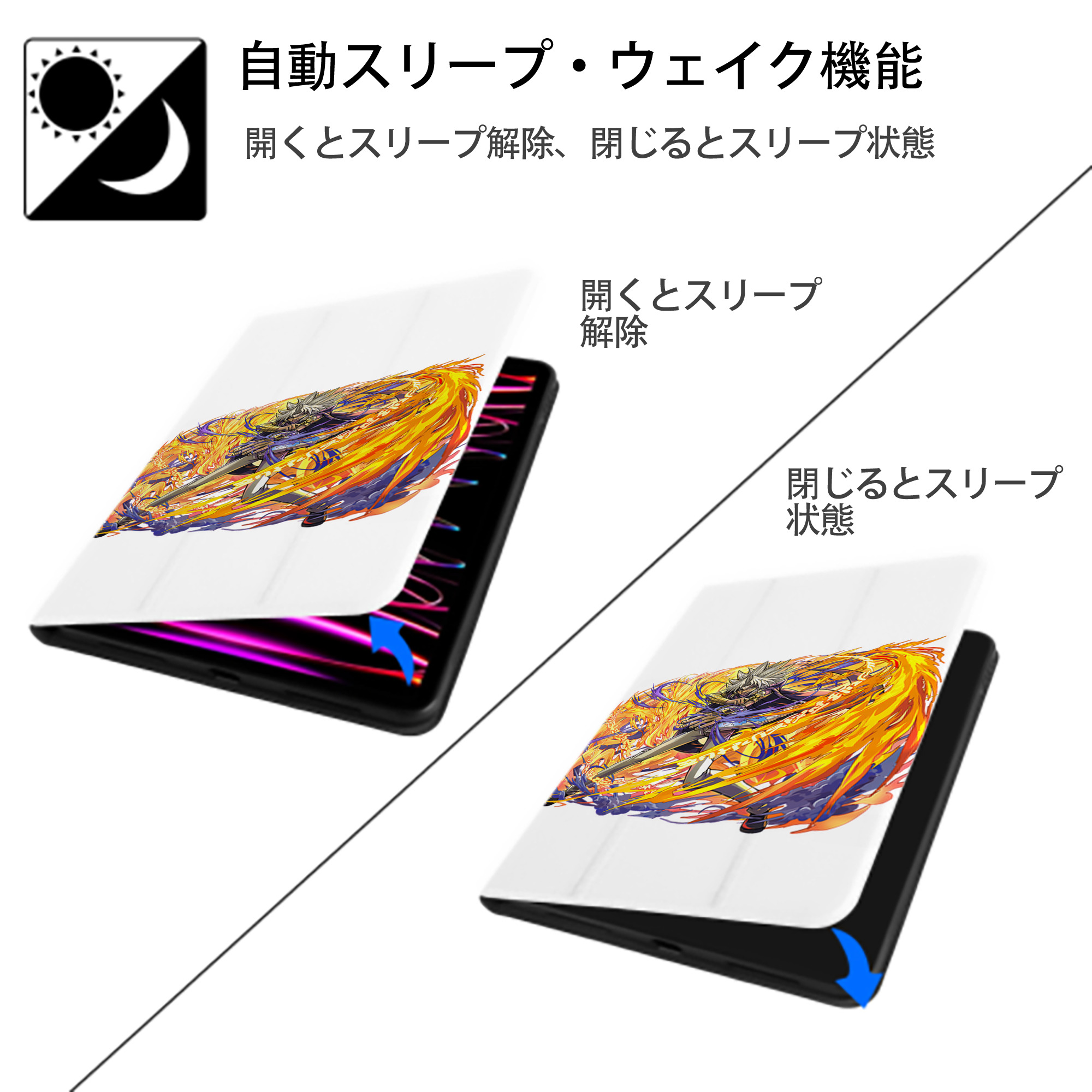 遊☆戯☆王 Yu-Gi-Oh! IPad ケース ペン収納付き 三つ折りスタンド PUレザー×シリコン 対応機種9.5/10.5/10.9インチ