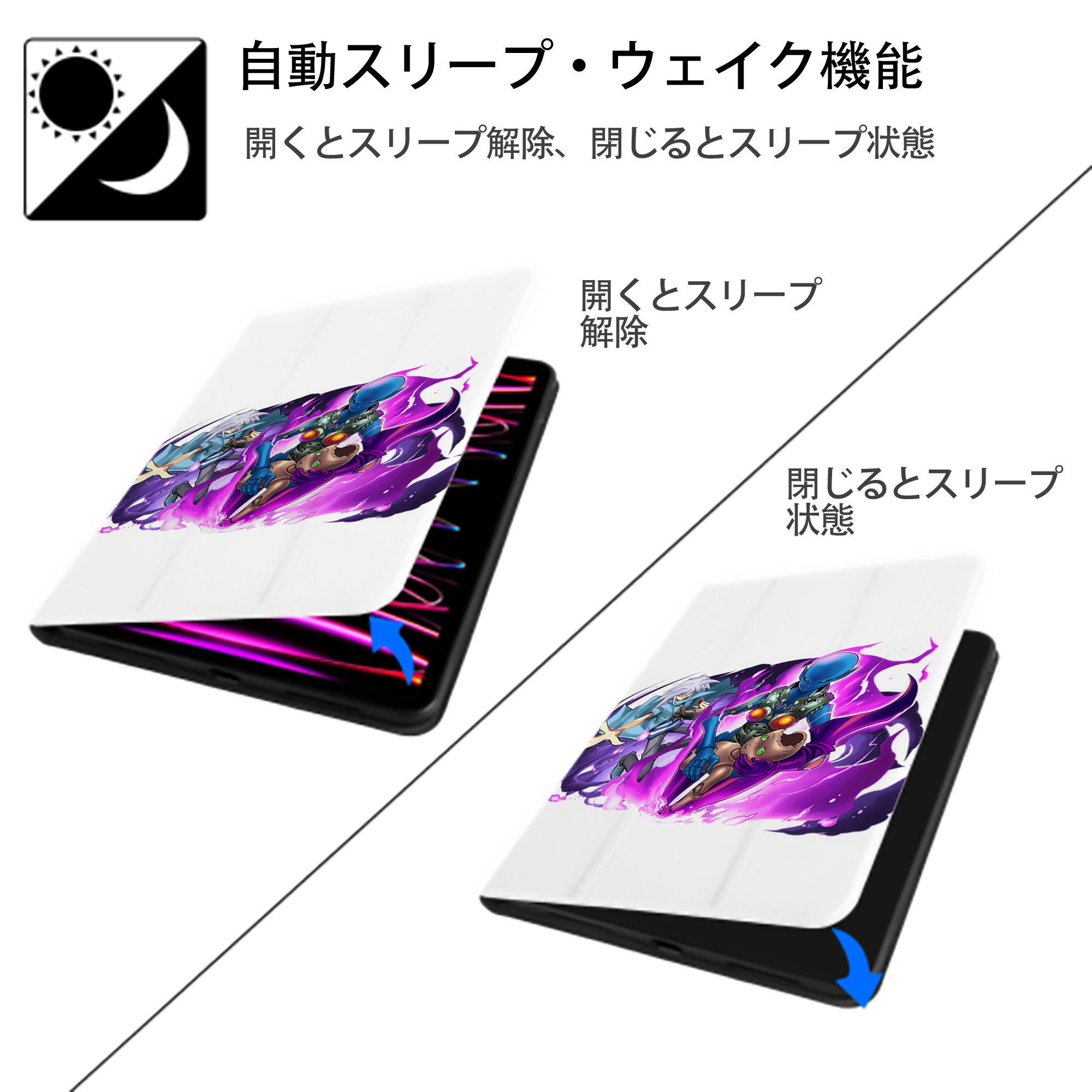 遊☆戯☆王 Yu-Gi-Oh! IPad ケース ペン収納付き 三つ折りスタンド PUレザー×シリコン 対応機種9.5/10.5/10.9インチ