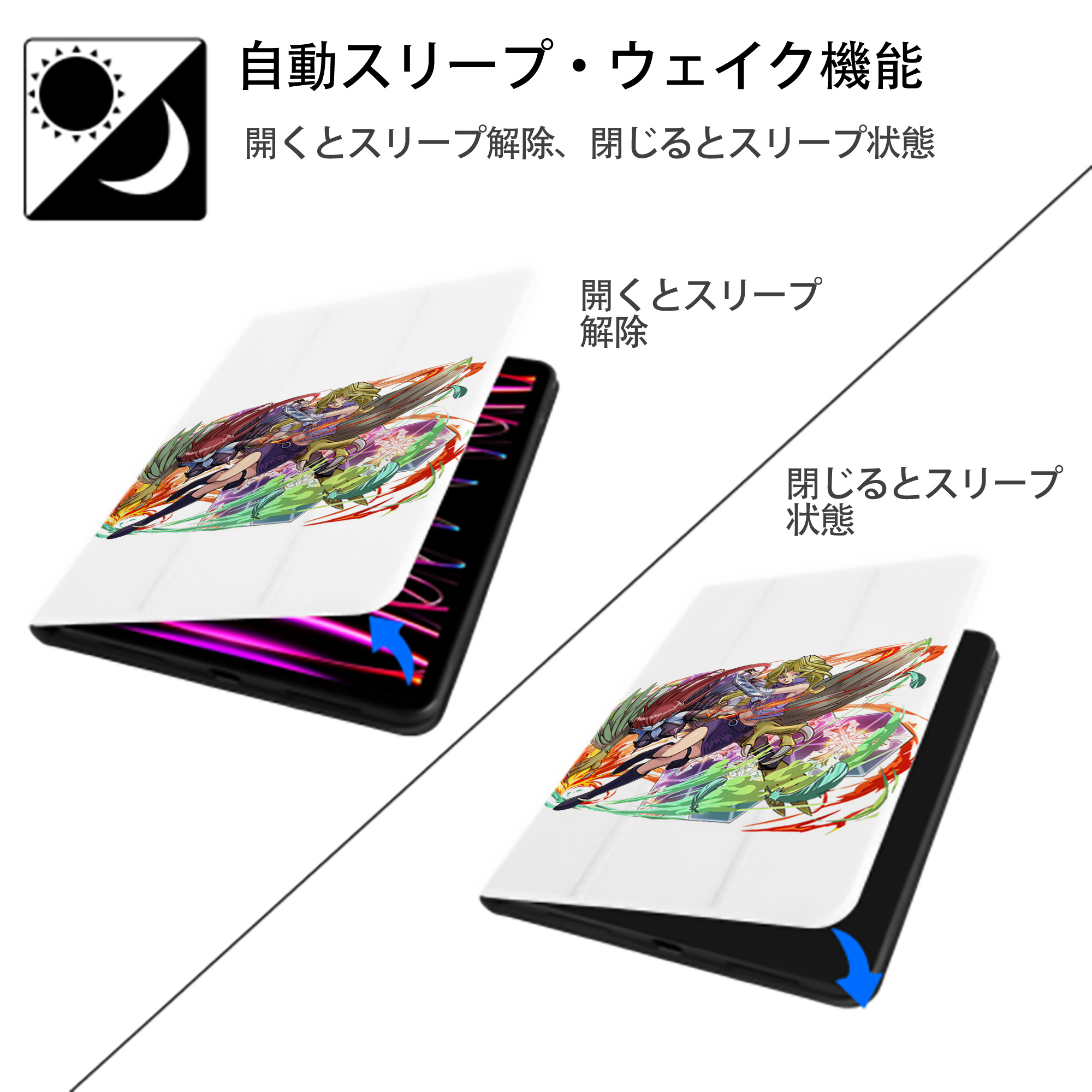 遊☆戯☆王 Yu-Gi-Oh! IPad ケース ペン収納付き 三つ折りスタンド PUレザー×シリコン 対応機種9.5/10.5/10.9インチ