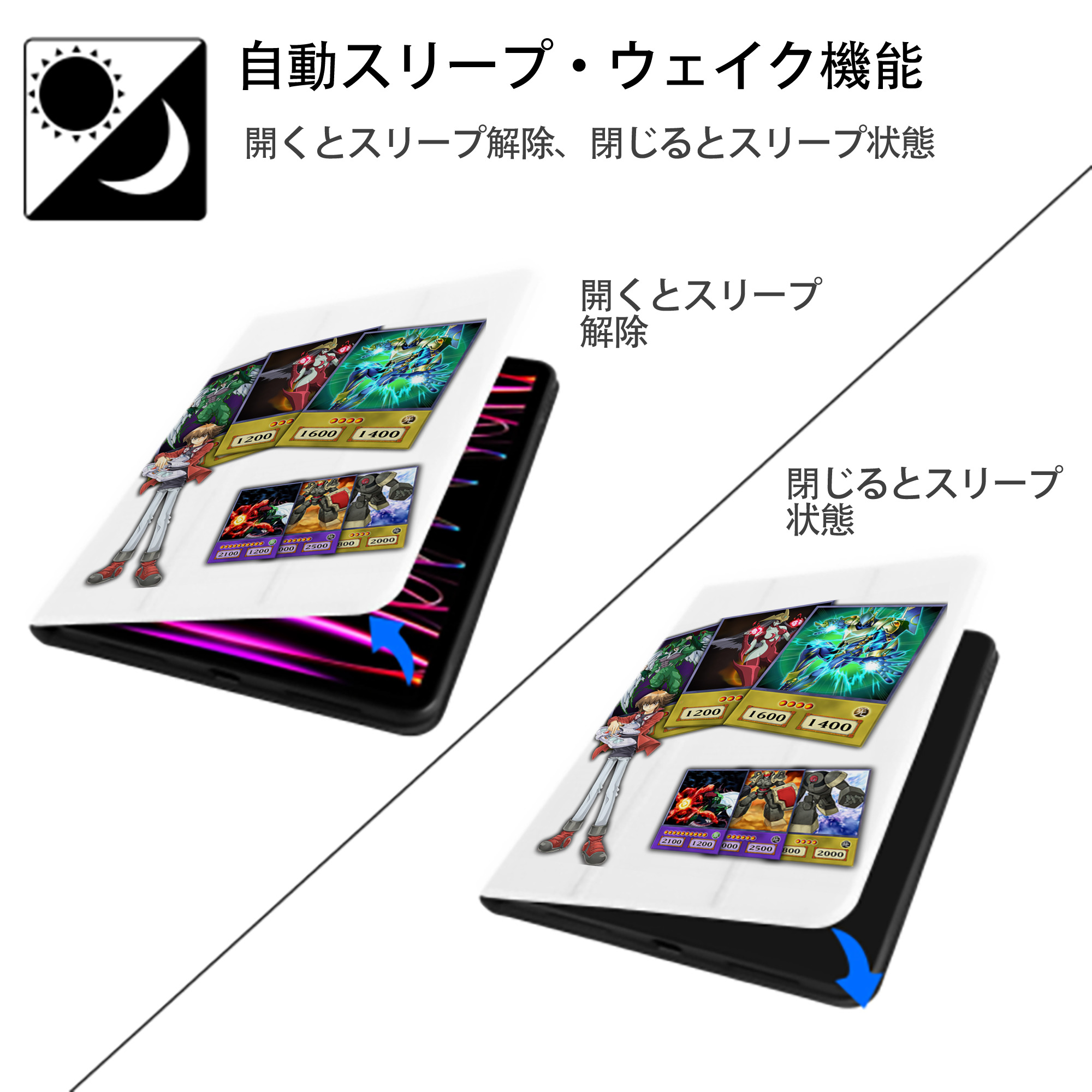 遊☆戯☆王 Yu-Gi-Oh! IPad ケース ペン収納付き 三つ折りスタンド PUレザー×シリコン 対応機種9.5/10.5/10.9インチ
